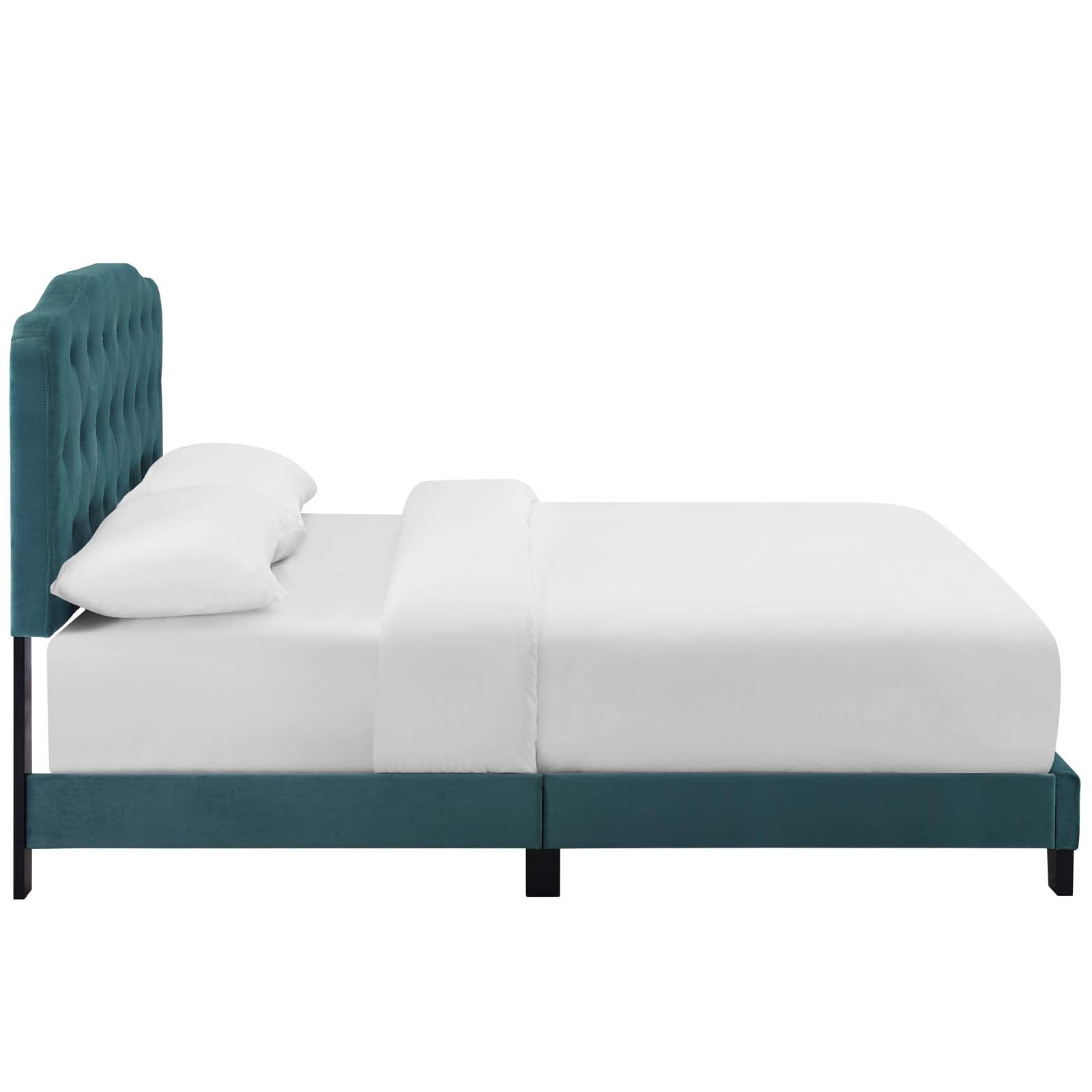 Amelia Twin Upholstered Velvet Bed - Sea Blue