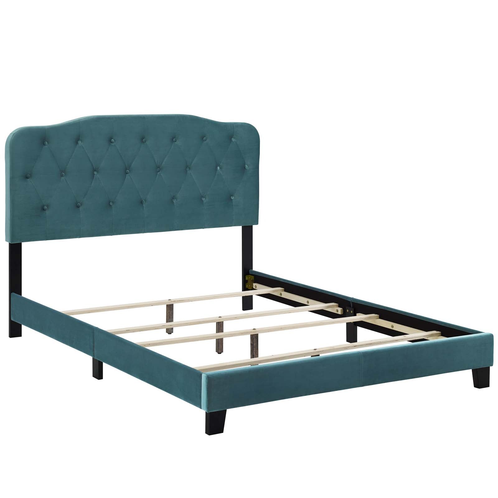 Amelia Queen Upholstered Velvet Bed - Sea Blue