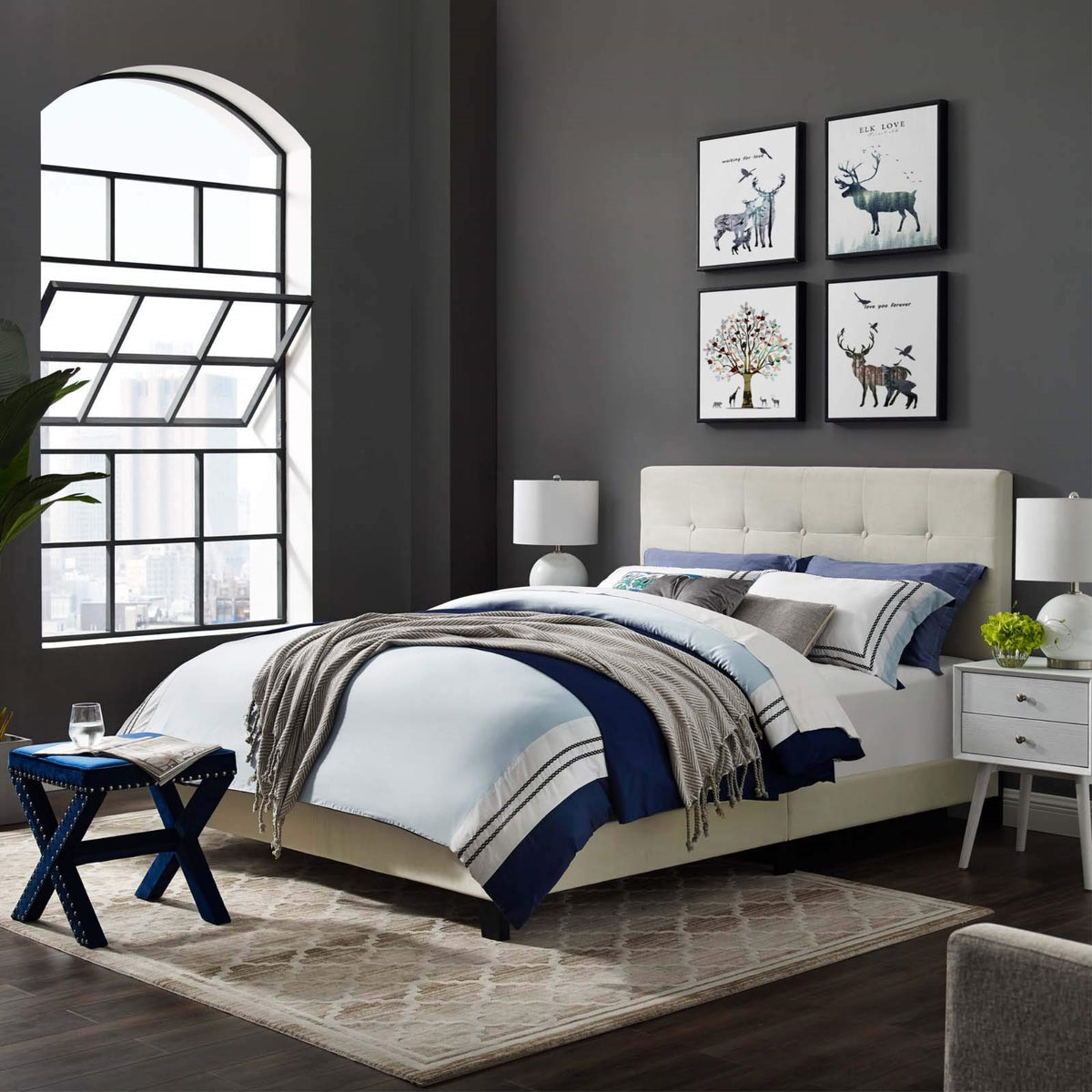 Casafoyer Amira King Performance Velvet Bed, Ivory