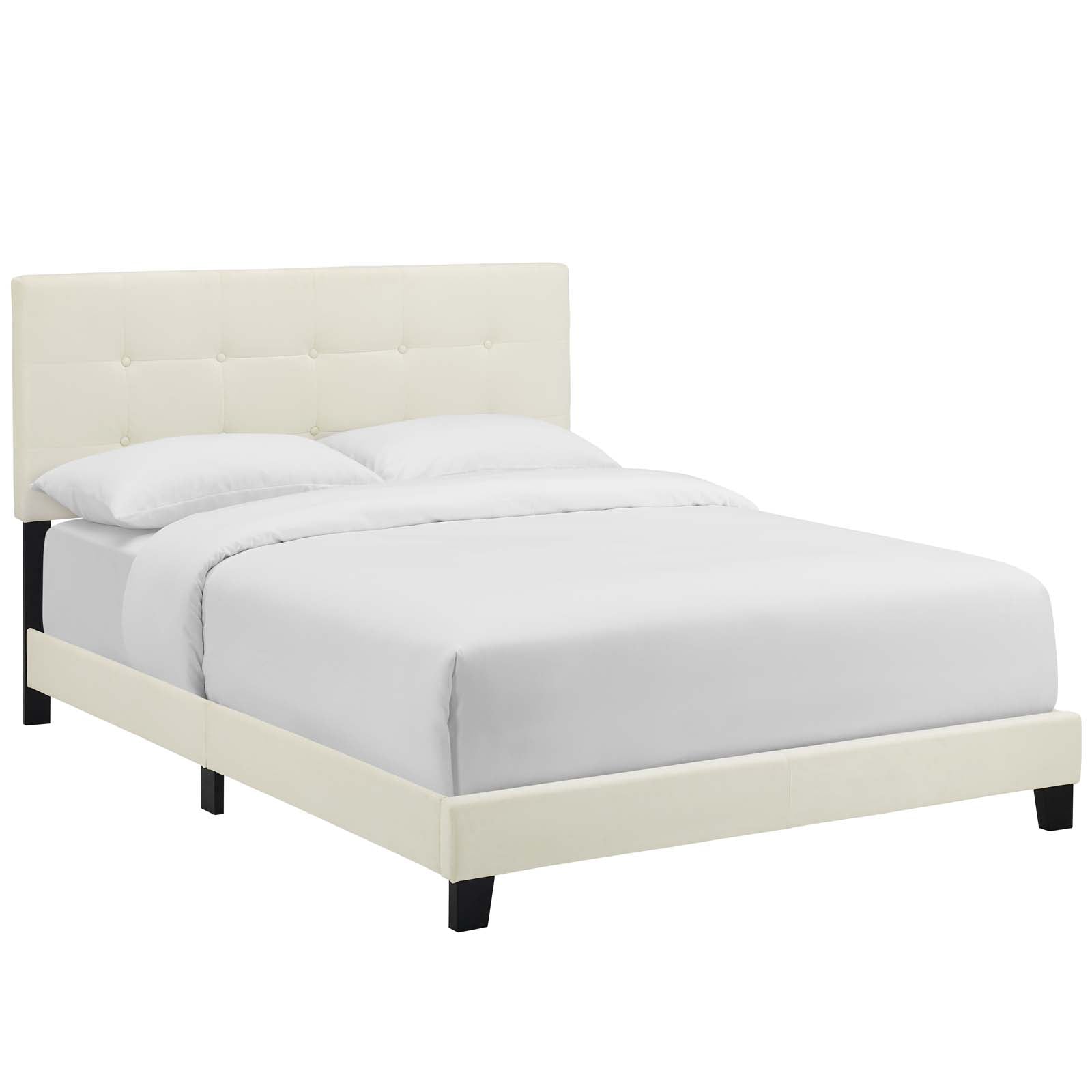 Amira King Upholstered Velvet Bed - Ivory