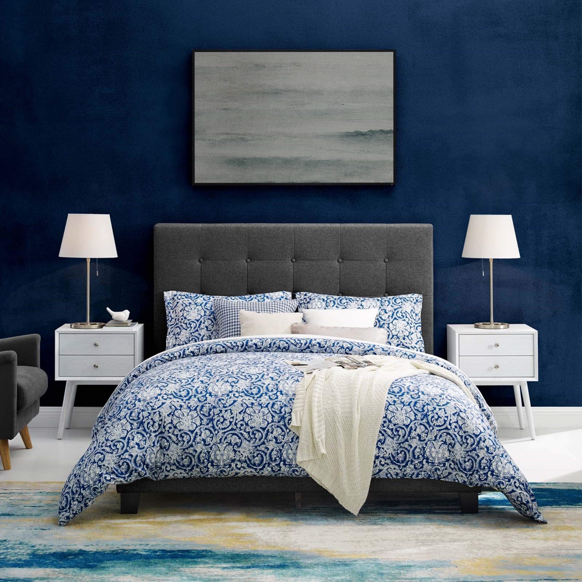 Casafoyer Melanie Tufted Fabric Upholstered Full Platform Bed In Gray