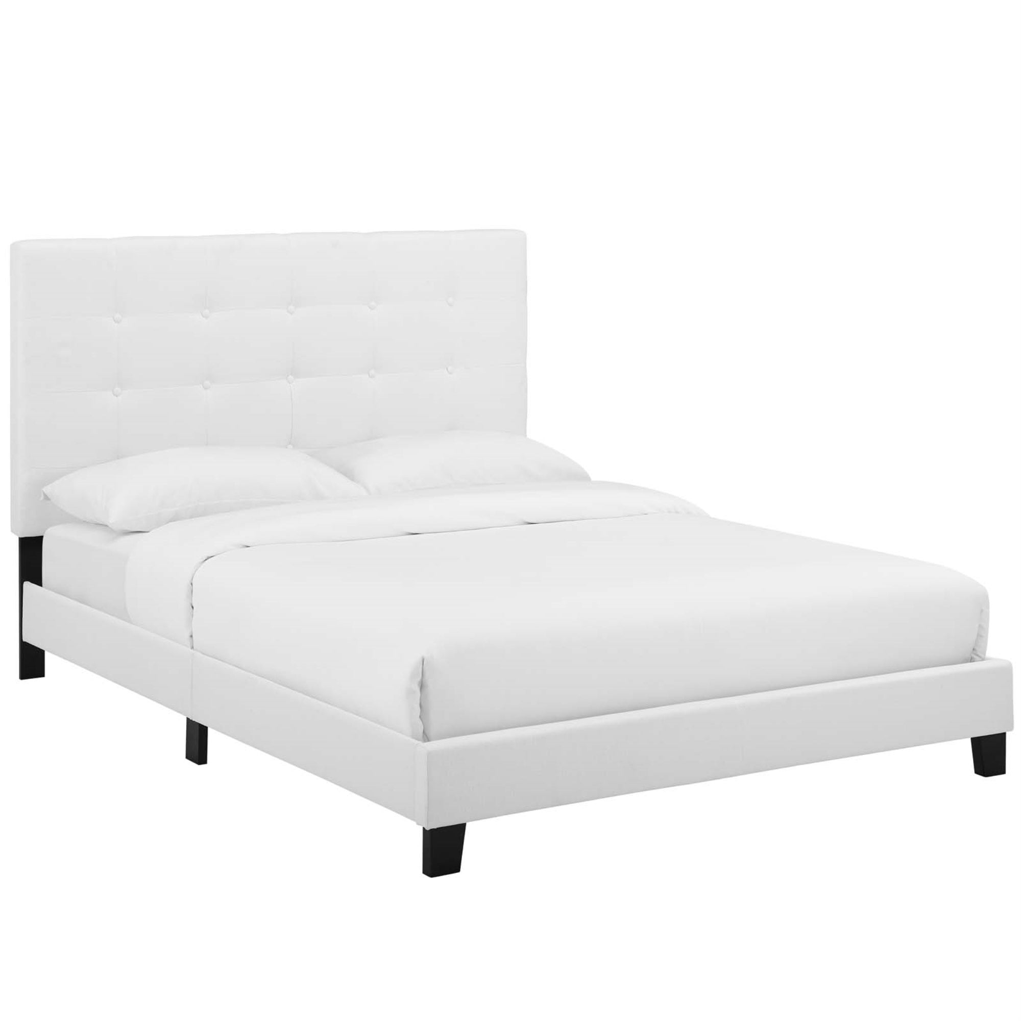 Melanie Full Platform Bed - Chic Elegance, Contemporary Style, Wood Slat Support, White Upholstery, Sturdy Frame, 800 Lbs Weight Capacity