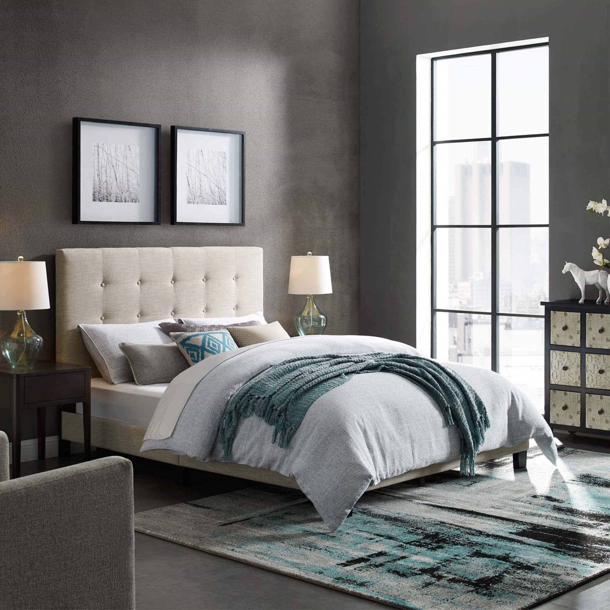 Casafoyer Melanie Tufted Fabric Upholstered Queen Platform Bed In Beige