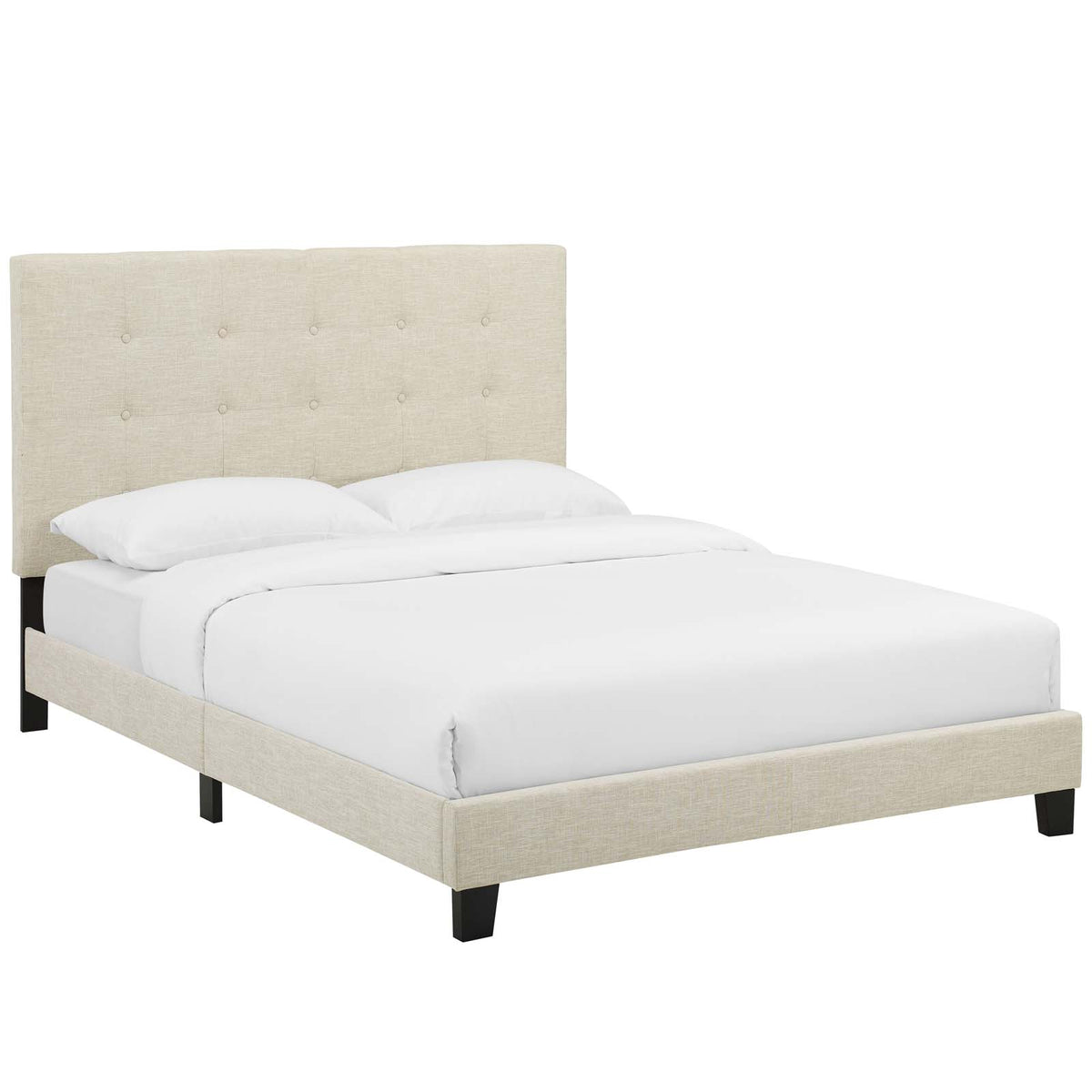 Melanie Queen Tufted Button Upholstered Fabric Platform Bed - Beige