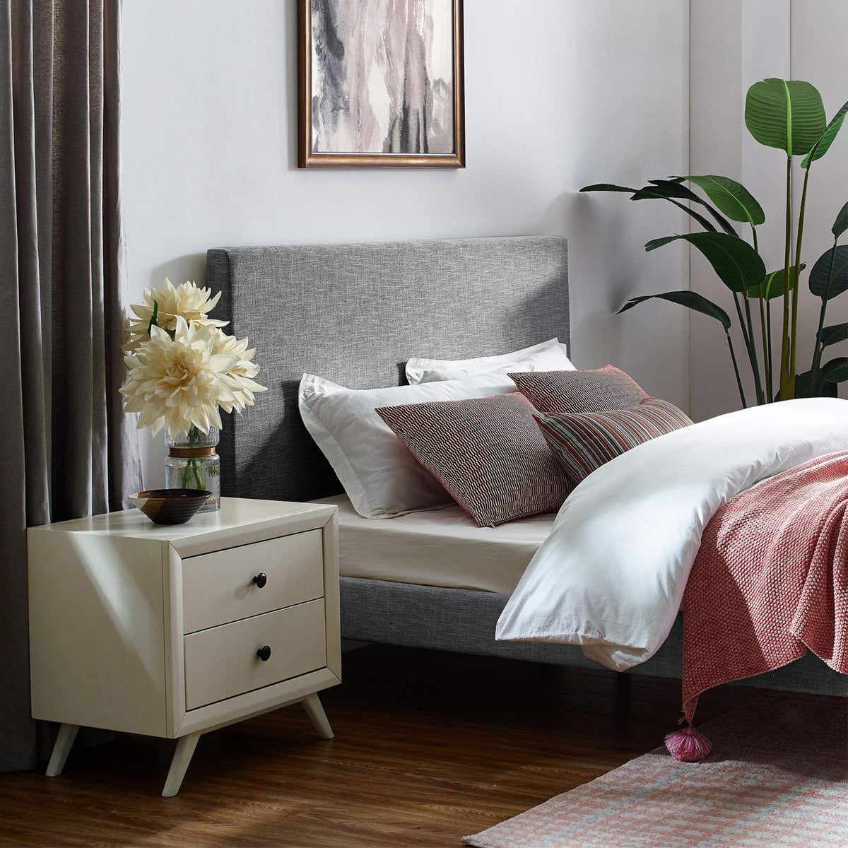 Casafoyer  Full/Queen Upholstered Linen Fabric Headboard, Light Gray