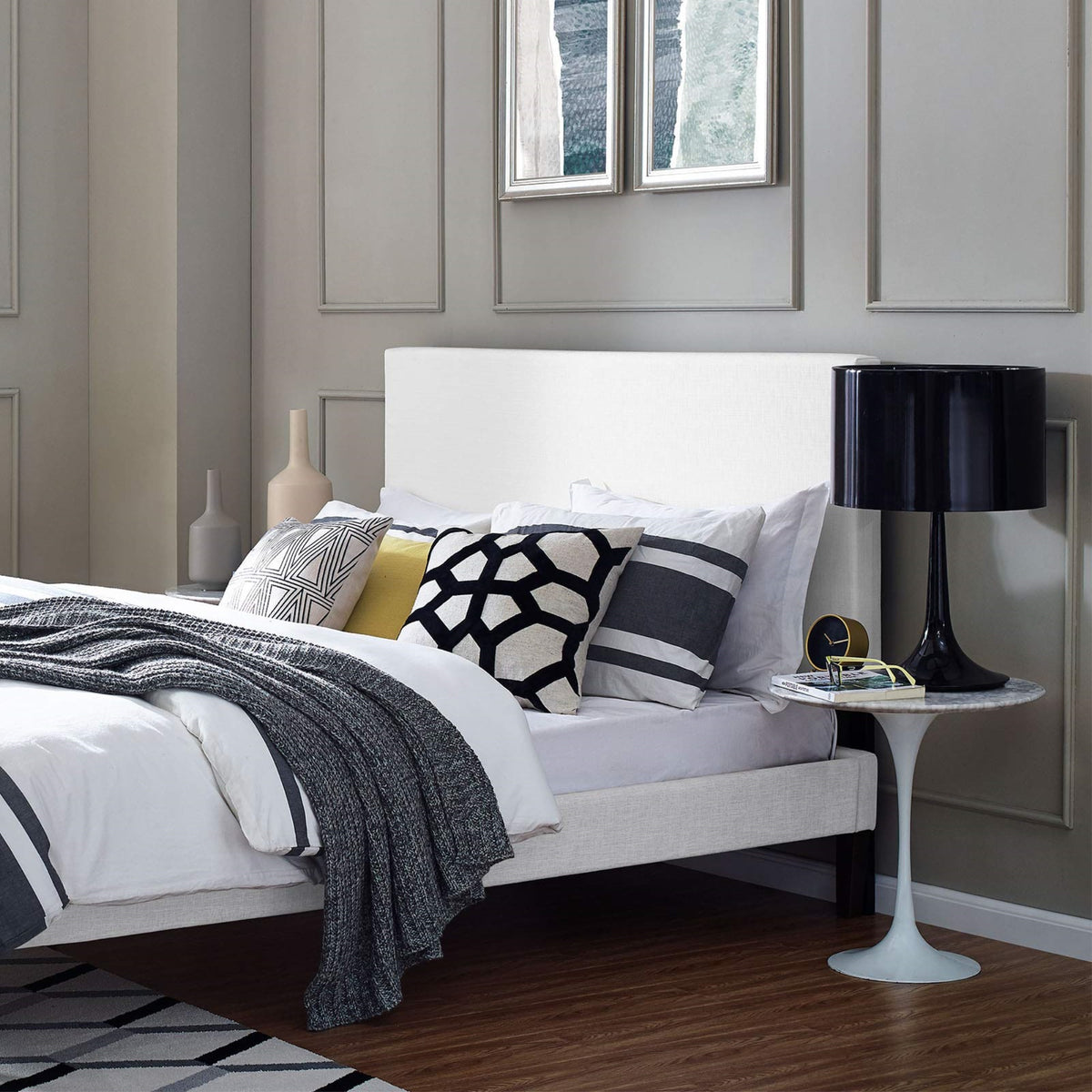 Casafoyer  Full/Queen Upholstered Linen Fabric Headboard, White