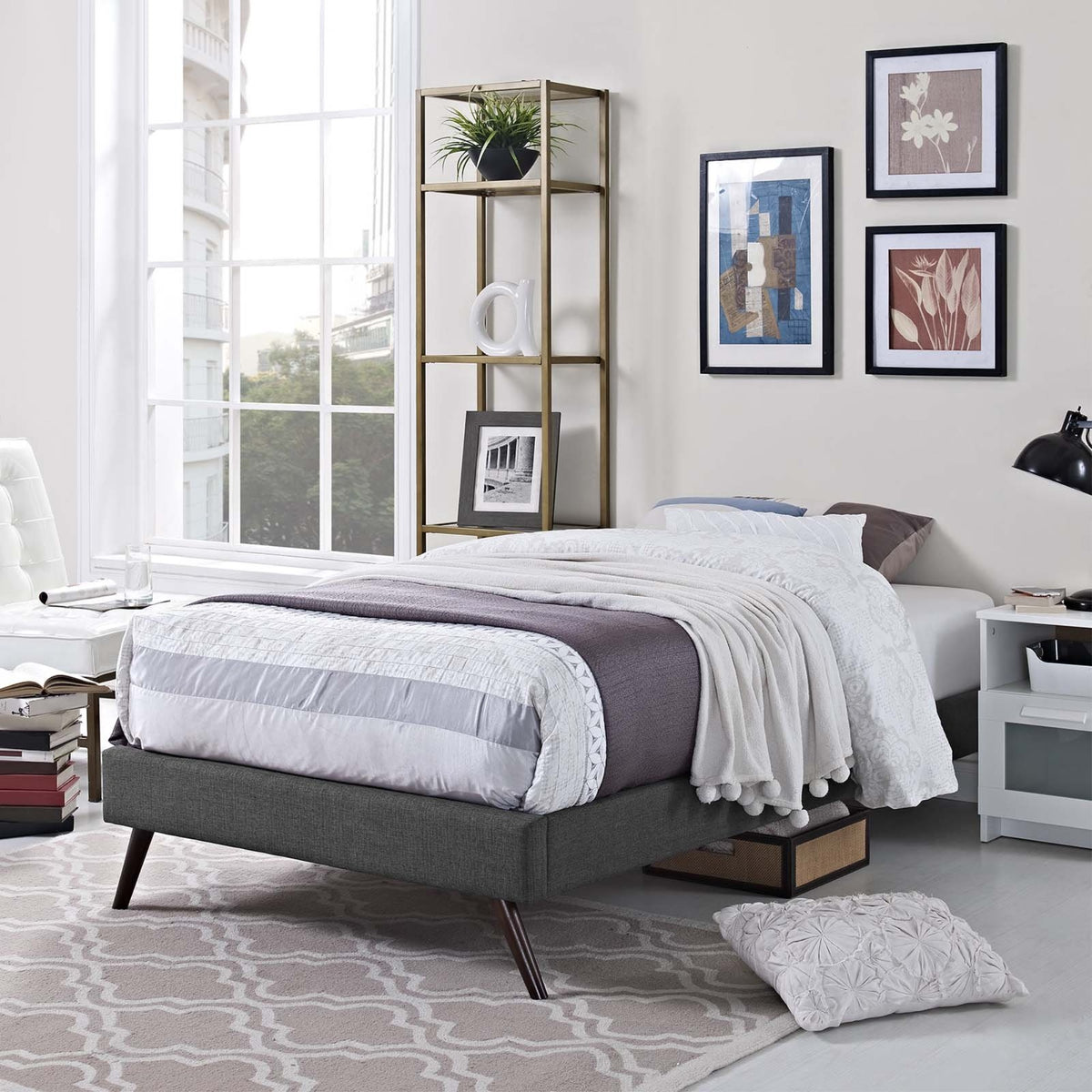 Casafoyer Loryn Upholstered Twin Platform Bed Frame With Wood Slat Support In Gray