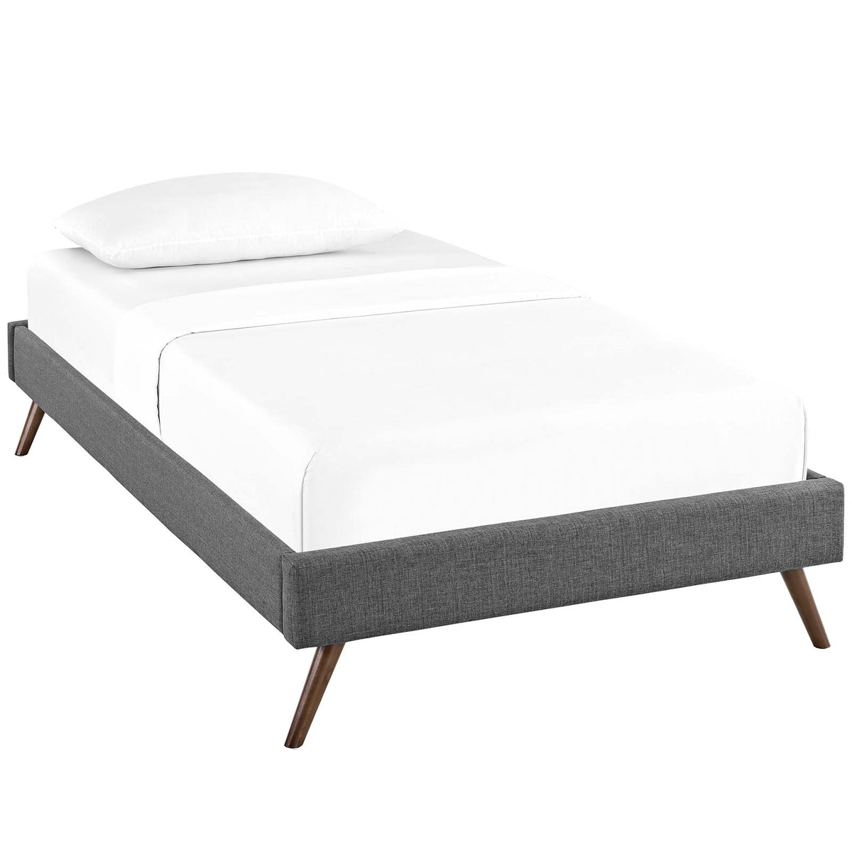 Loryn Twin Fabric Bed Frame With Round Splayed Legs - Gray