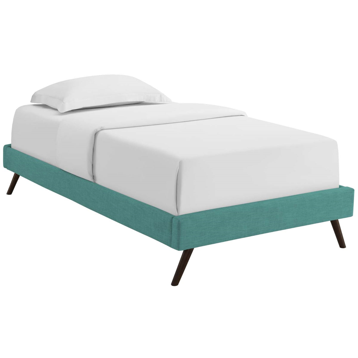 Loryn Twin Fabric Bed Frame With Round Splayed Legs Teal