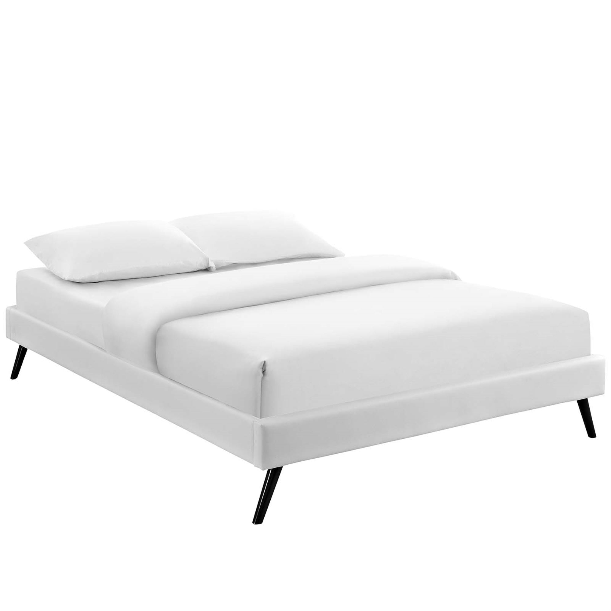 Loryn Platform Bed - Solid Wood Frame, Vinyl Upholstery, No Box Spring Needed, Compatible With Memory Foam Mattresses, Mid-Century Modern Design