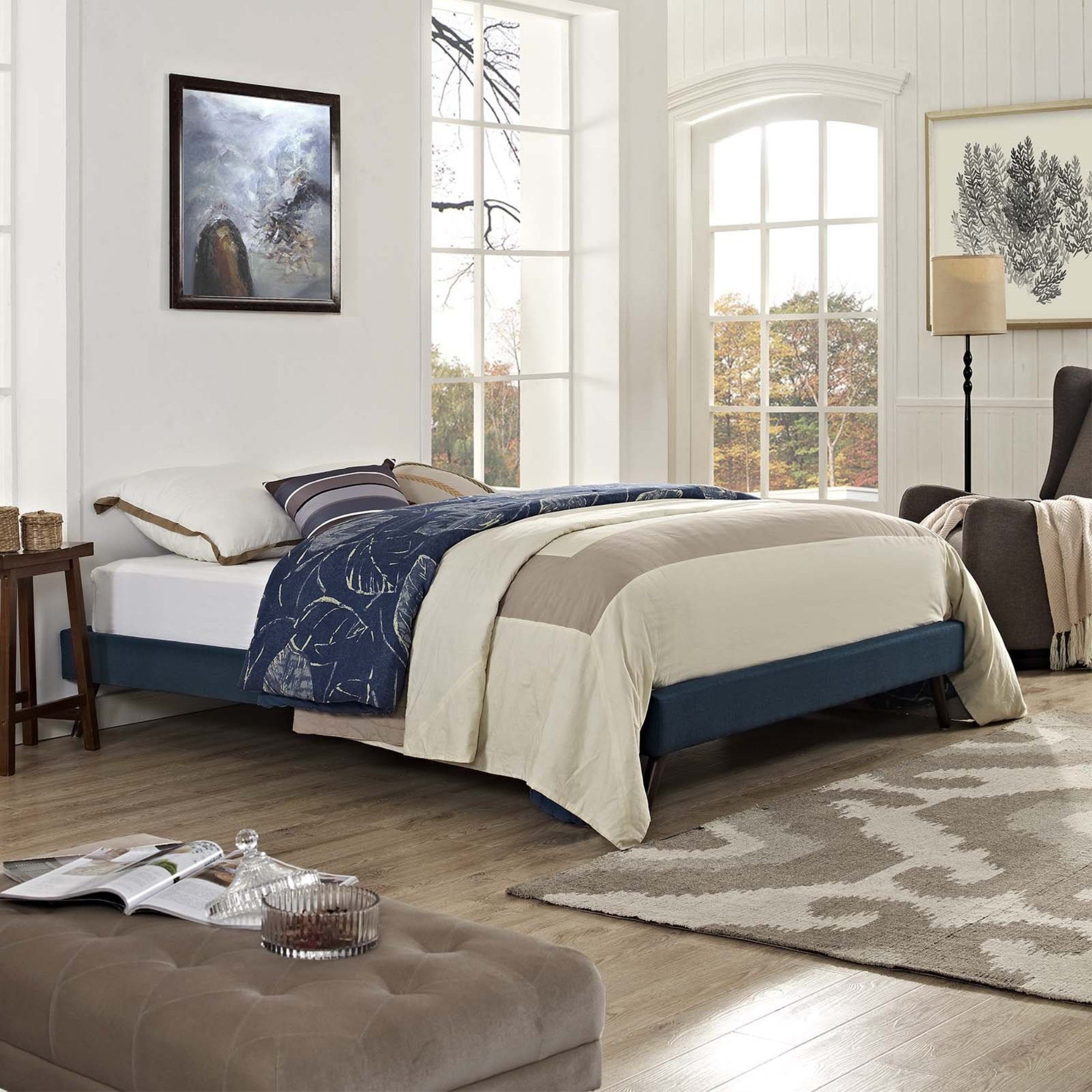 Casafoyer Loryn Upholstered Full Platform Bed Frame With Wood Slat Support In Azure