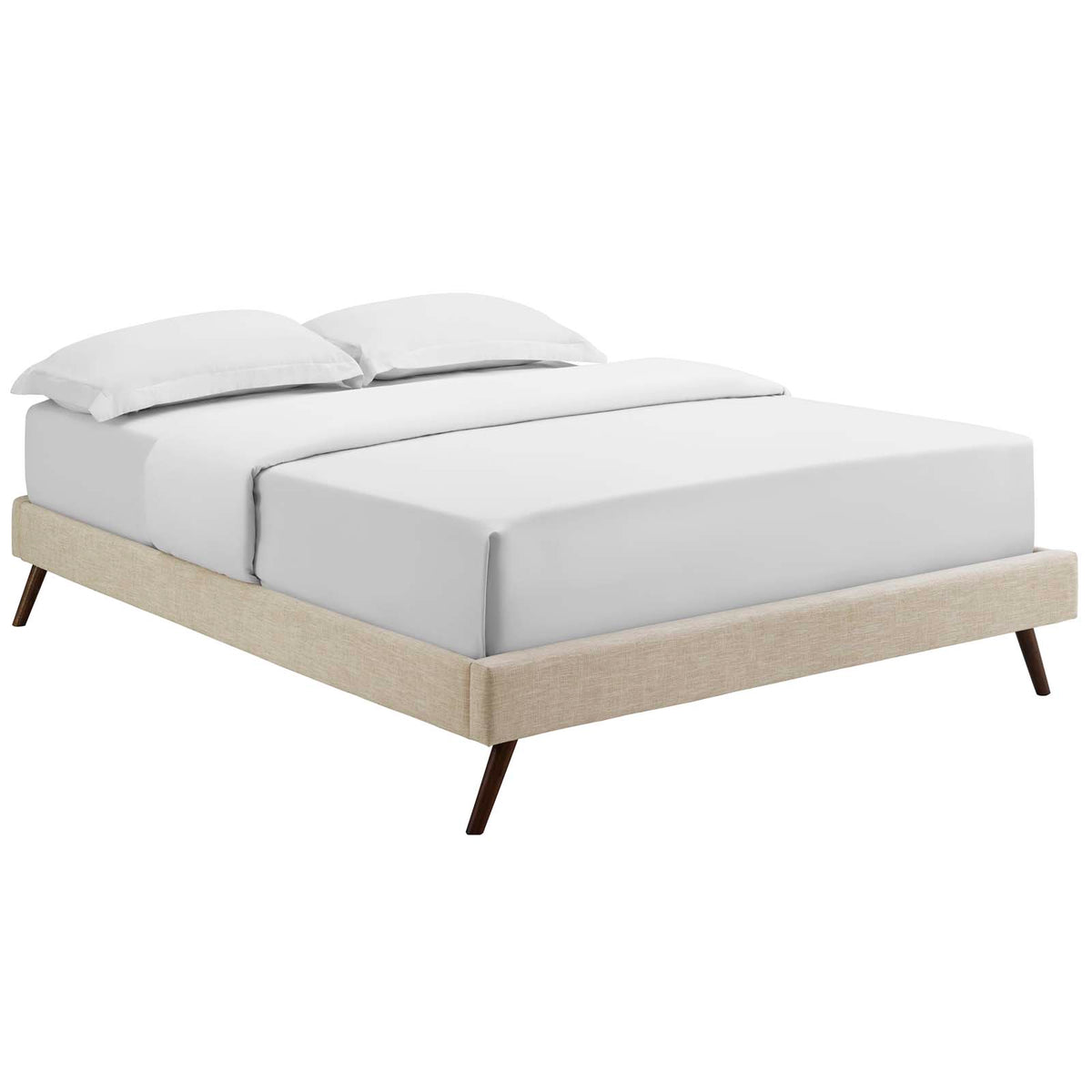 Loryn Full Fabric Bed Frame With Round Splayed Legs - Beige