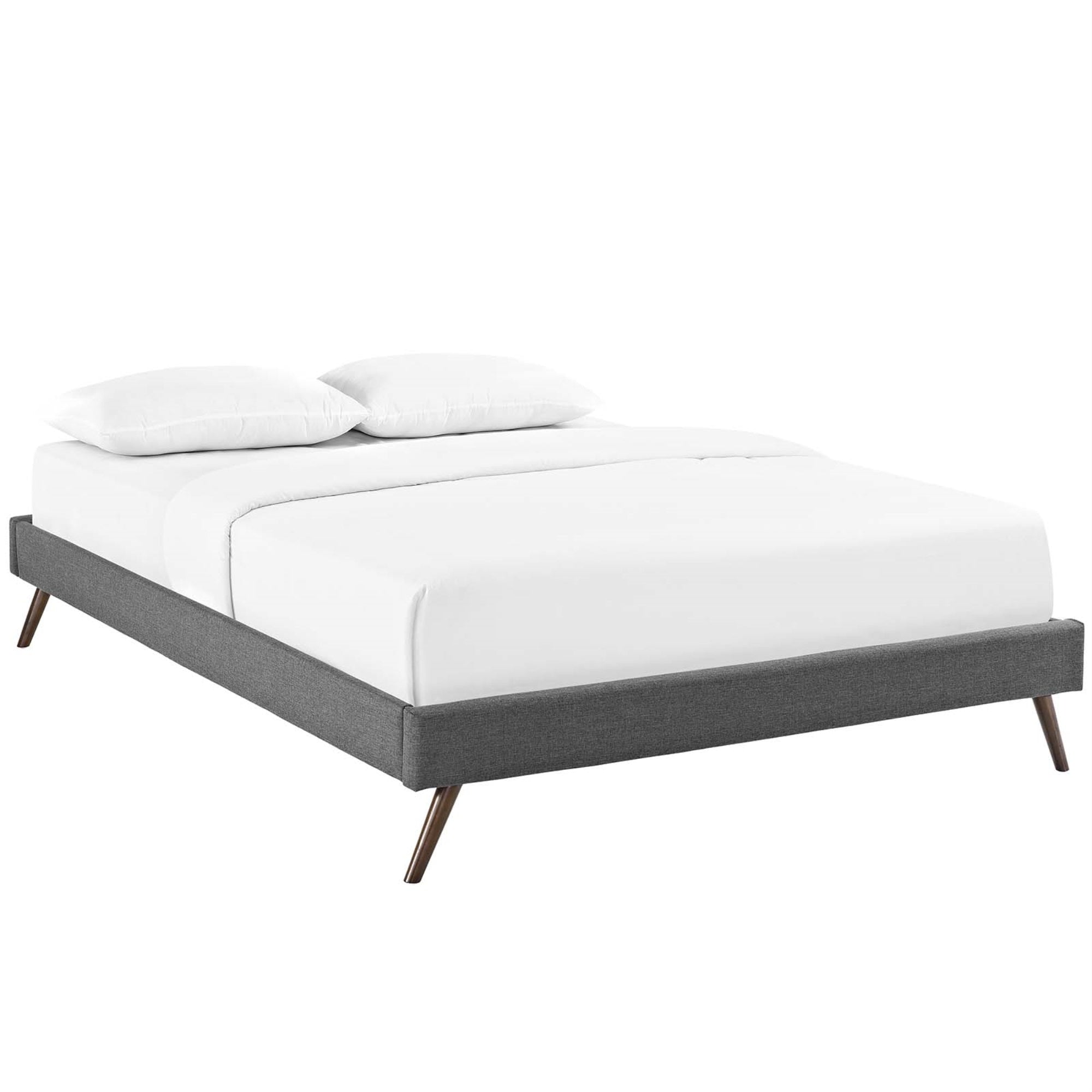 Loryn Platform Bed - Solid Wood Frame, Polyester Upholstery, Tapered Legs, No Box Spring Needed, Compatible With Memory Foam Mattresses, Gray