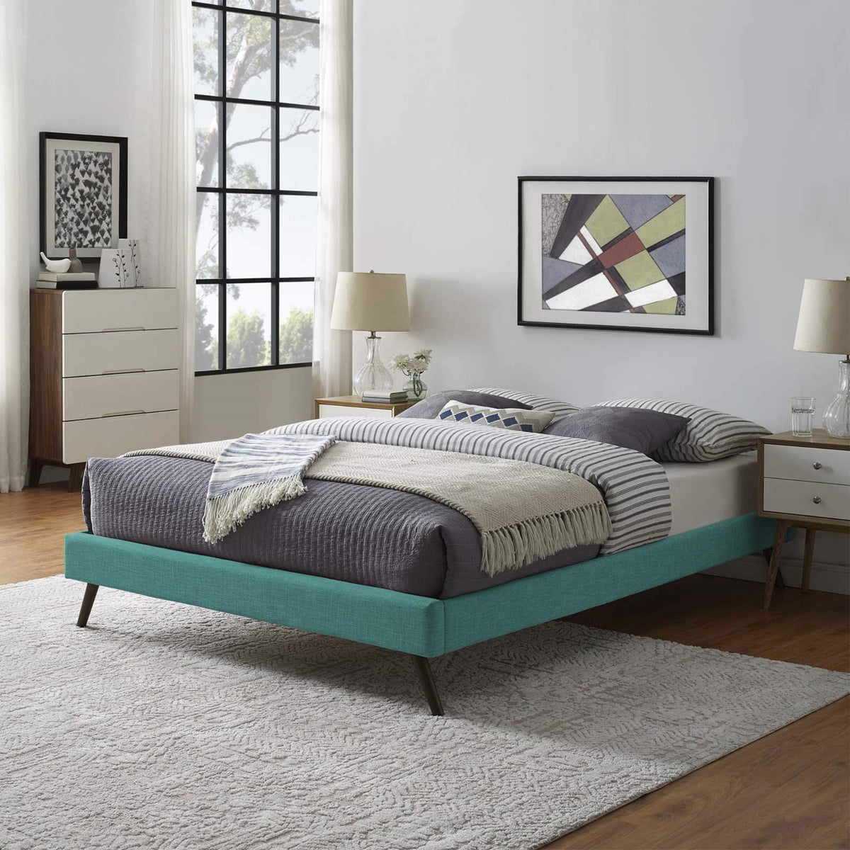 Casafoyer Loryn Upholstered King Platform Bed Frame With Wood Slat Support In Teal