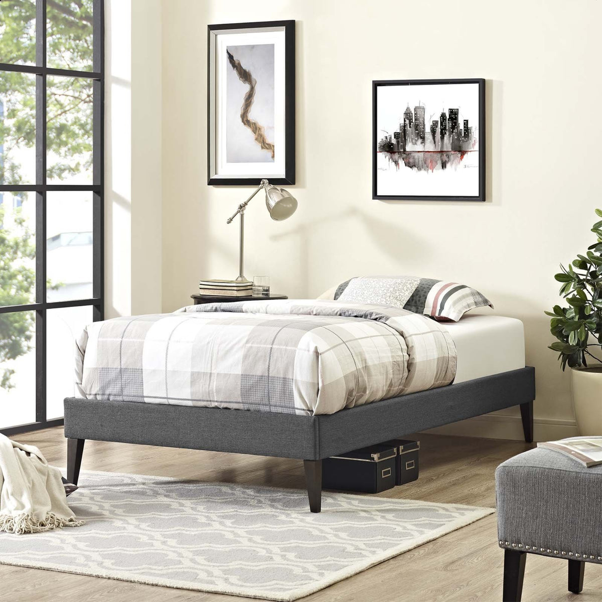 Casafoyer Tessie Upholstered Twin Platform Bed Frame With Wood Slat Support In Gray