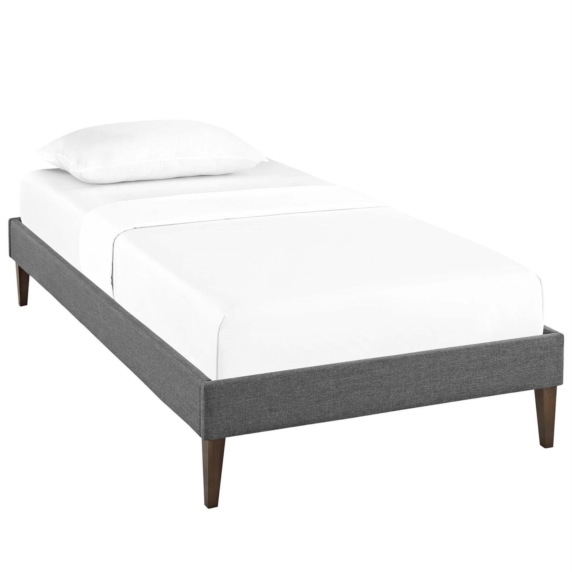 Tessie Platform Bed - Solid Wood Frame, Polyester Upholstery, Tapered Legs - Gray, Twin Size. No Box Spring Needed. Mattress Not Included.