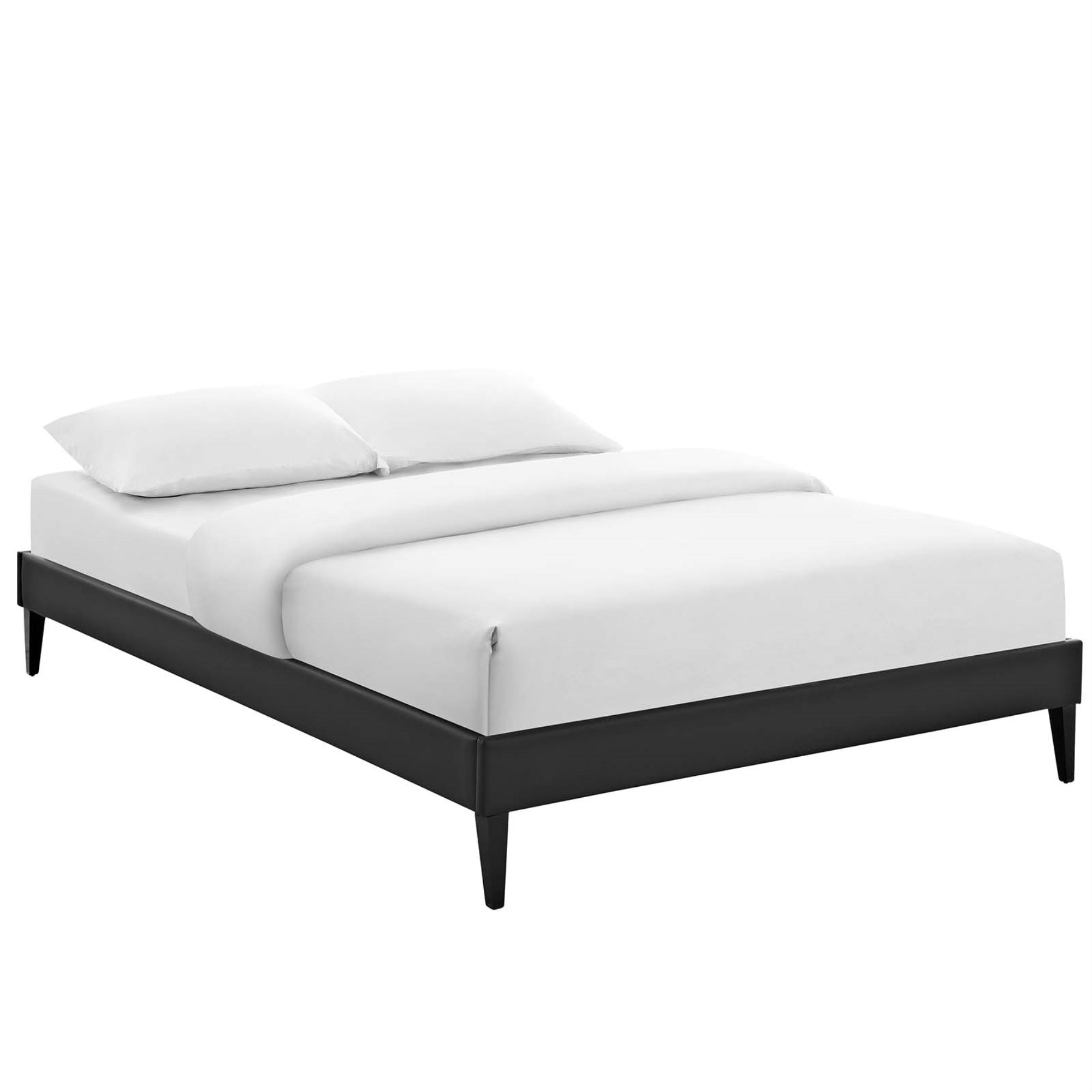 Tessie Platform Bed - Solid Wood Frame, Vinyl Upholstery, Tapered Legs - No Box Spring Needed - Compatible With Aveline Memory Foam Mattresses - Mid-Century Modern Design - Full Size - Black