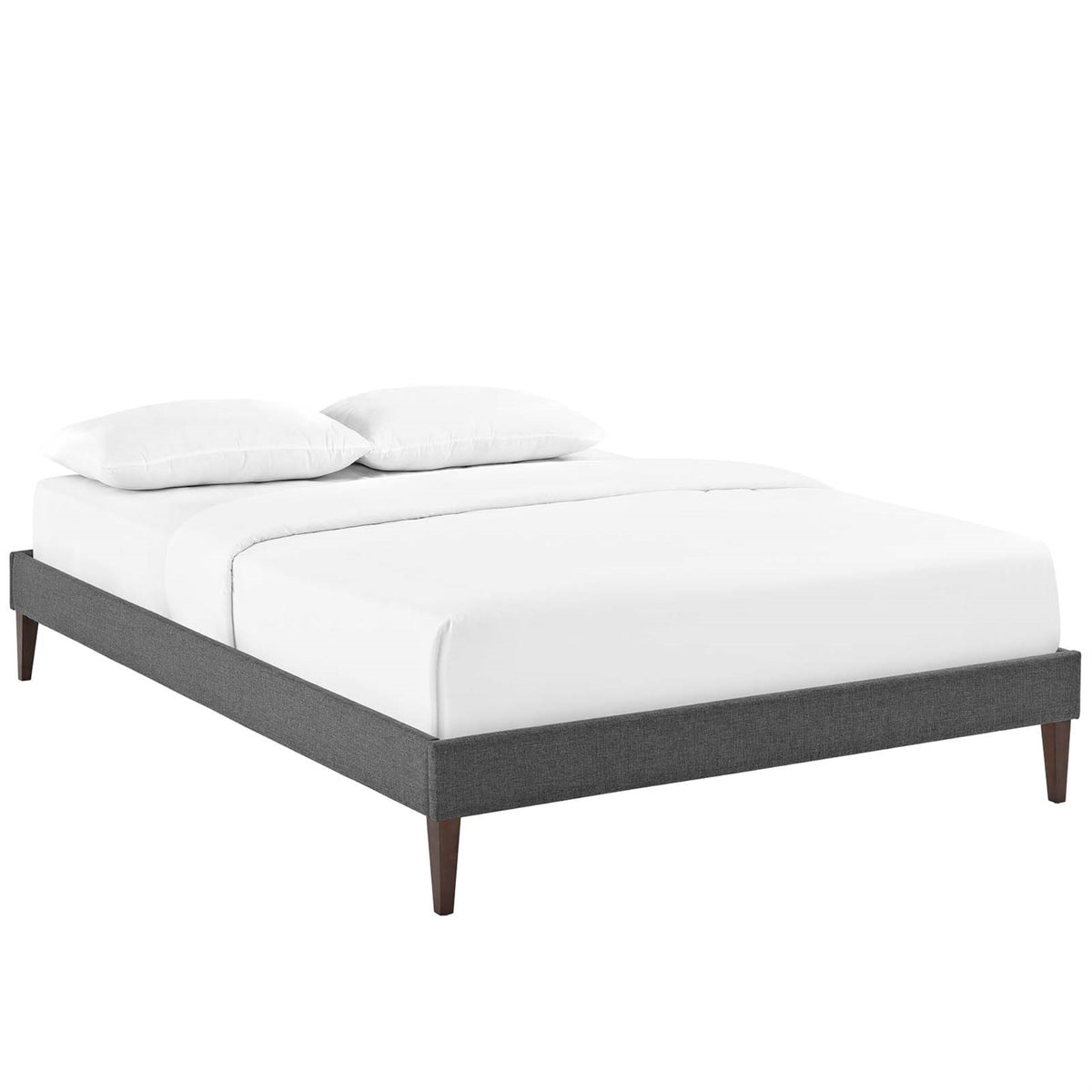 Tessie Platform Bed - Solid Wood Frame, Polyester Upholstery, Tapered Legs, 10 Wood Slats, No Box Spring Needed, Memory Foam Compatible, Gray