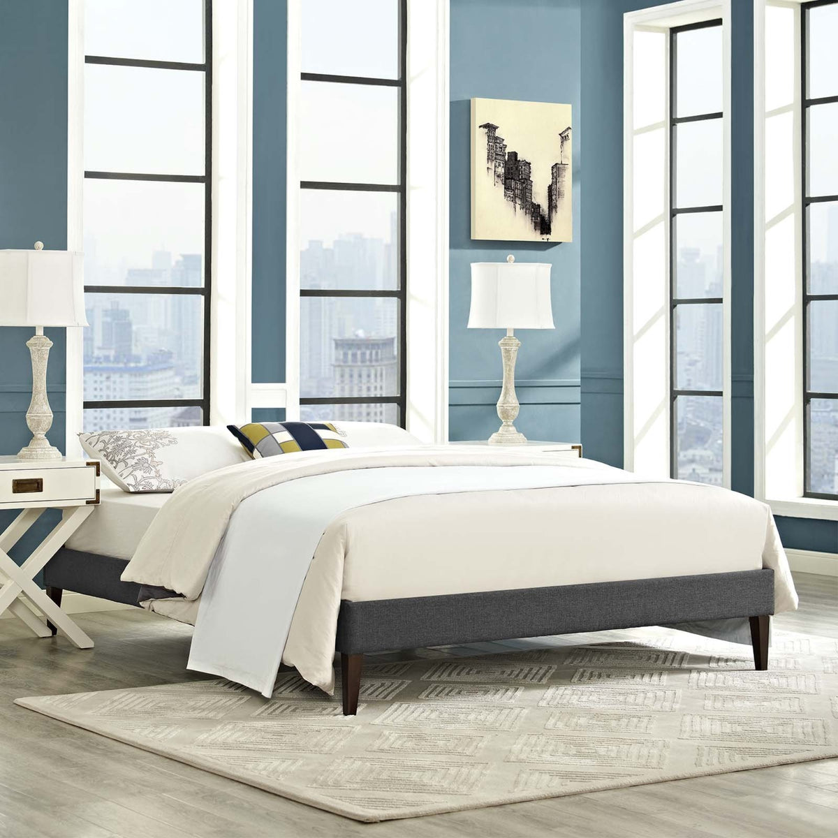 Casafoyer Tessie Upholstered Queen Platform Bed Frame With Wood Slat Support In Gray