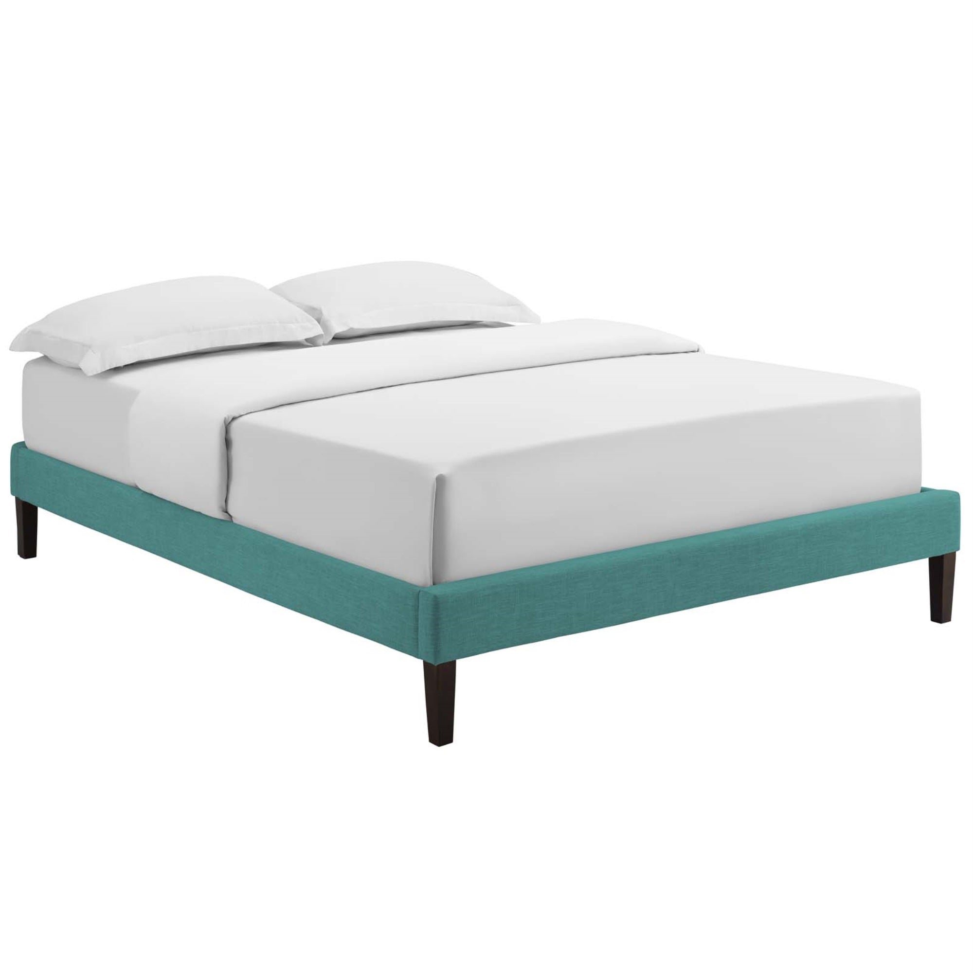Tessie Platform Bed - Solid Wood Frame, Polyester Upholstery, Tapered Legs - No Box Spring Needed - Queen Size - Teal