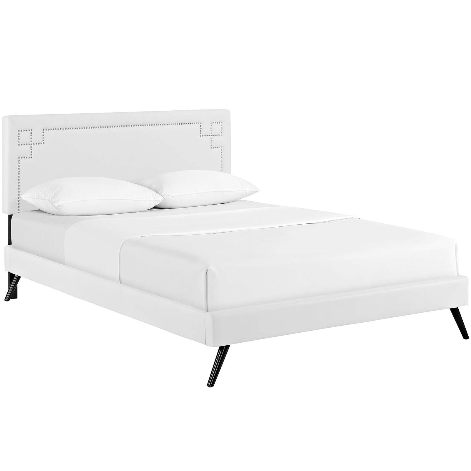 Ruthie Queen Vinyl Platform Bed With Round Splayed Legs - White