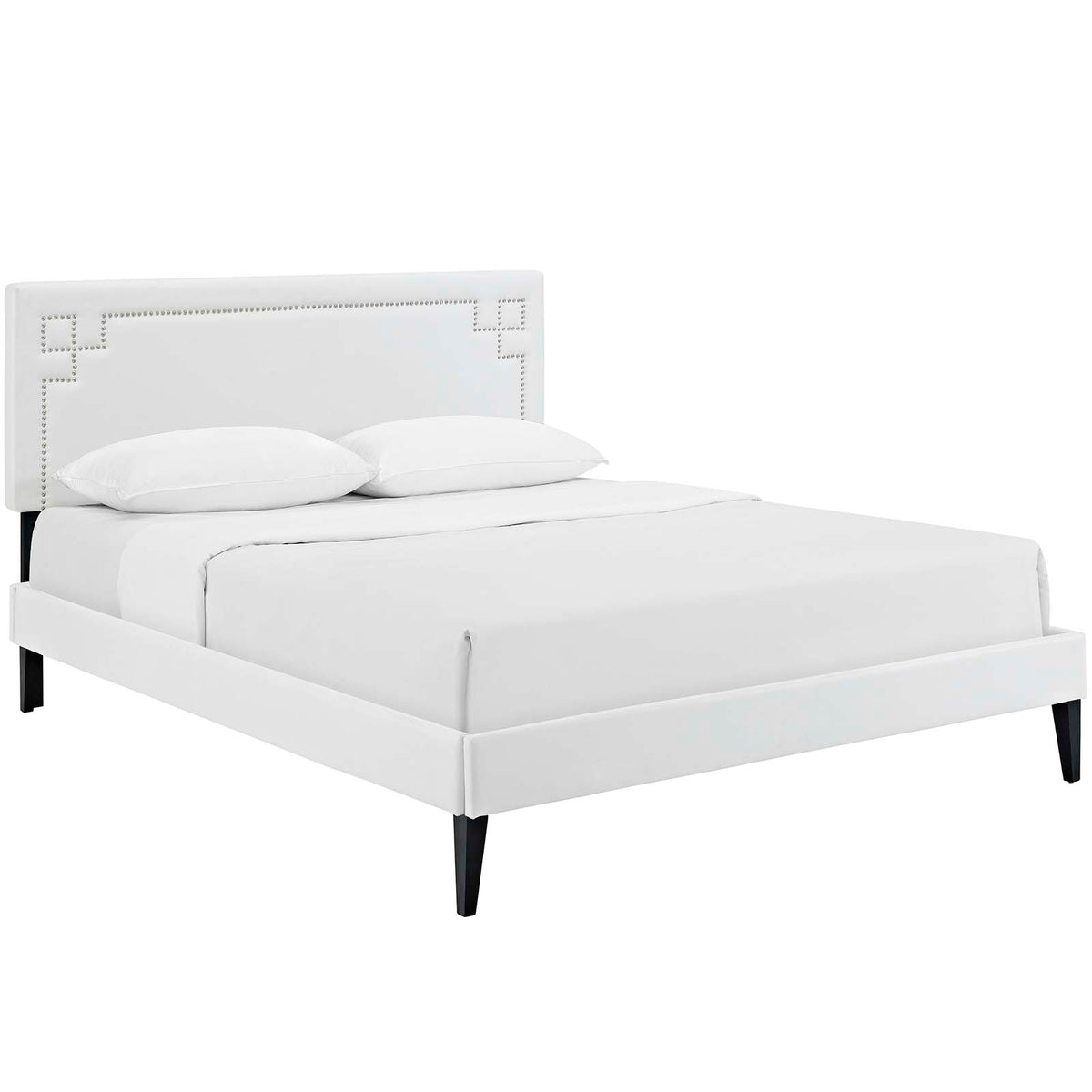 Ruthie Queen Vinyl Platform Bed With Squared Tapered Legs - White