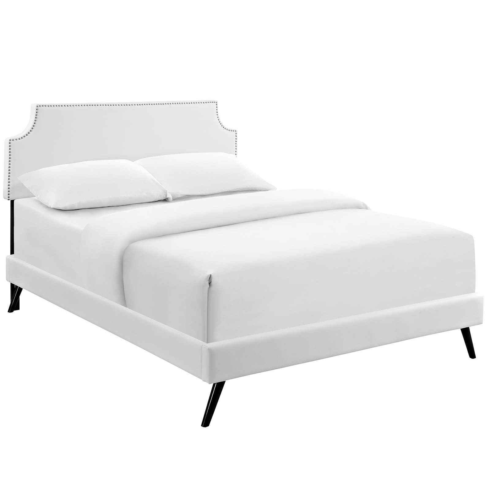 Corene Queen Vinyl Platform Bed With Round Splayed Legs - White