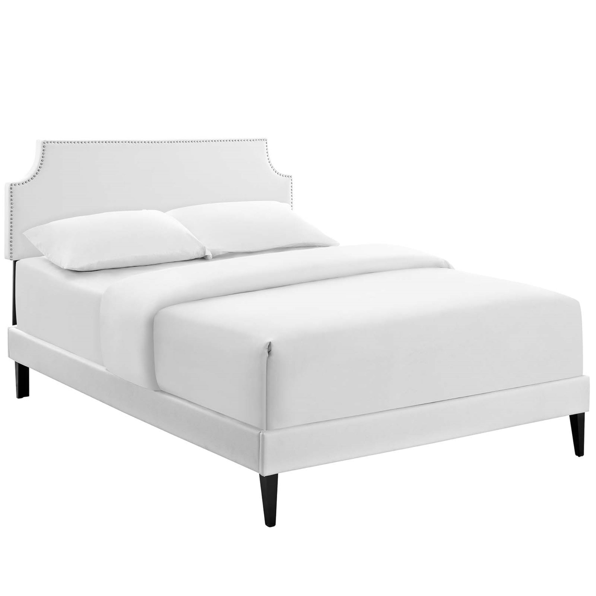 Stylish Corene Platform Bed With Wood Frame & Vinyl Upholstery - Queen Size, White'