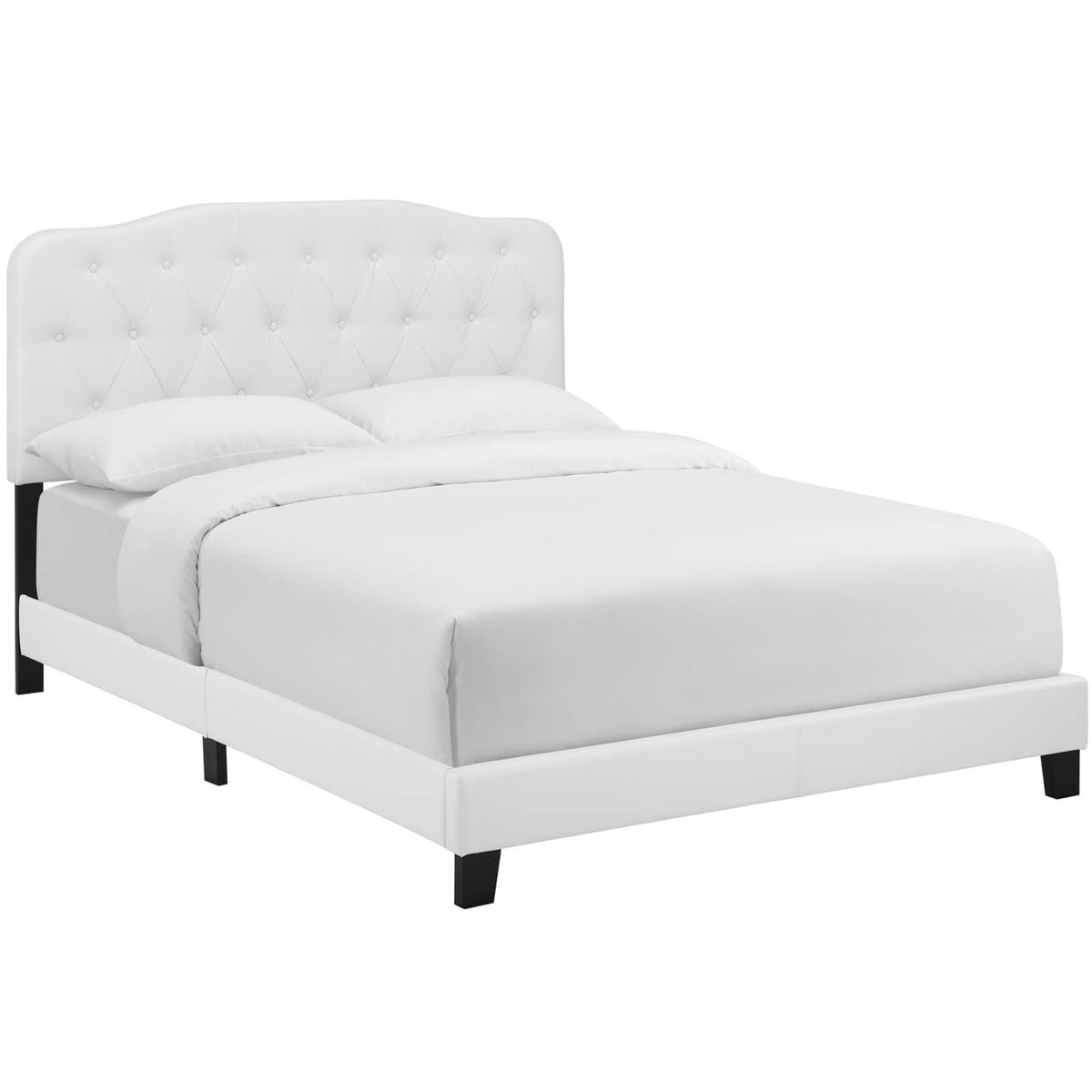 Amelia King Bed - Luxurious And Stylish Faux Leather Upholstered Frame With Button-Tufted Headboard. Solid Wood Construction, Non-Marking Legs, And Reinforced Center Beams For Stability. Accommodates Various Mattresses. Weight Capacity: 800 Lbs. (White)