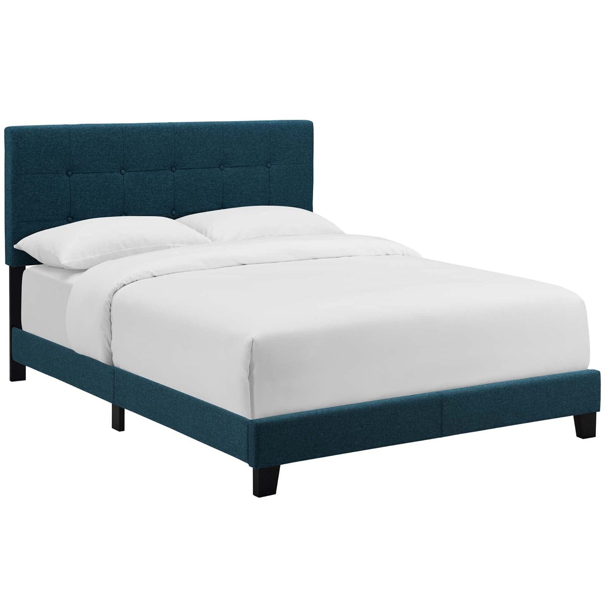 Casafoyer Amira Tufted Fabric Upholstered King Bed Frame With Headboard In Azure