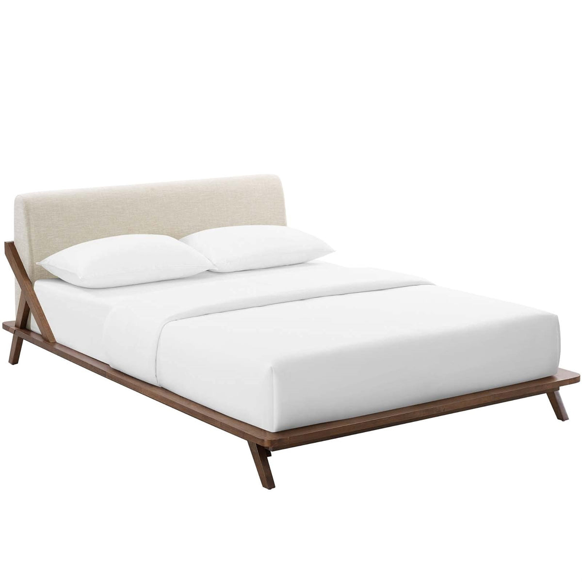 Casafoyer Luella Upholstered Fabric Queen Sled Platform Bed Frame With Headboard In Walnut Beige
