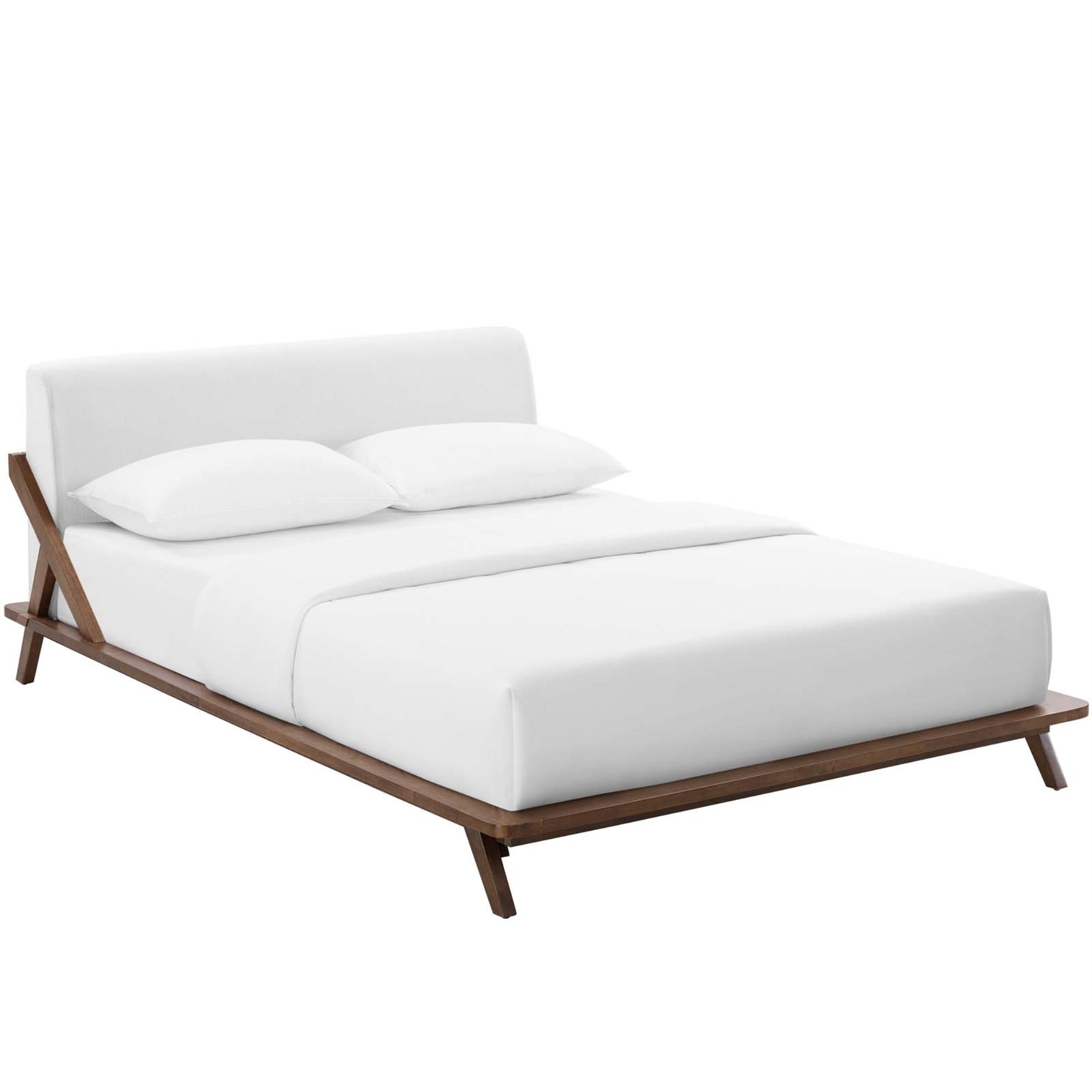 Luxurious Luella Queen Platform Bed - Sleek Mid-Century Design, Sturdy Solid Wood Frame, Upholstered Headboard, Supports Memory Foam, Innerspring, Latex, Hybrid Mattresses - Ideal For Master Suite Or Guest Bedroom - 800 Lbs Weight Capacity