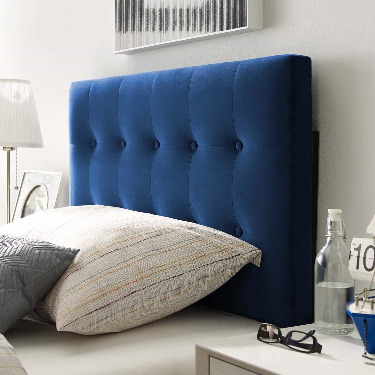Casafoyer Emily Twin Biscuit Tufted Performance Velvet Headboard, Navy