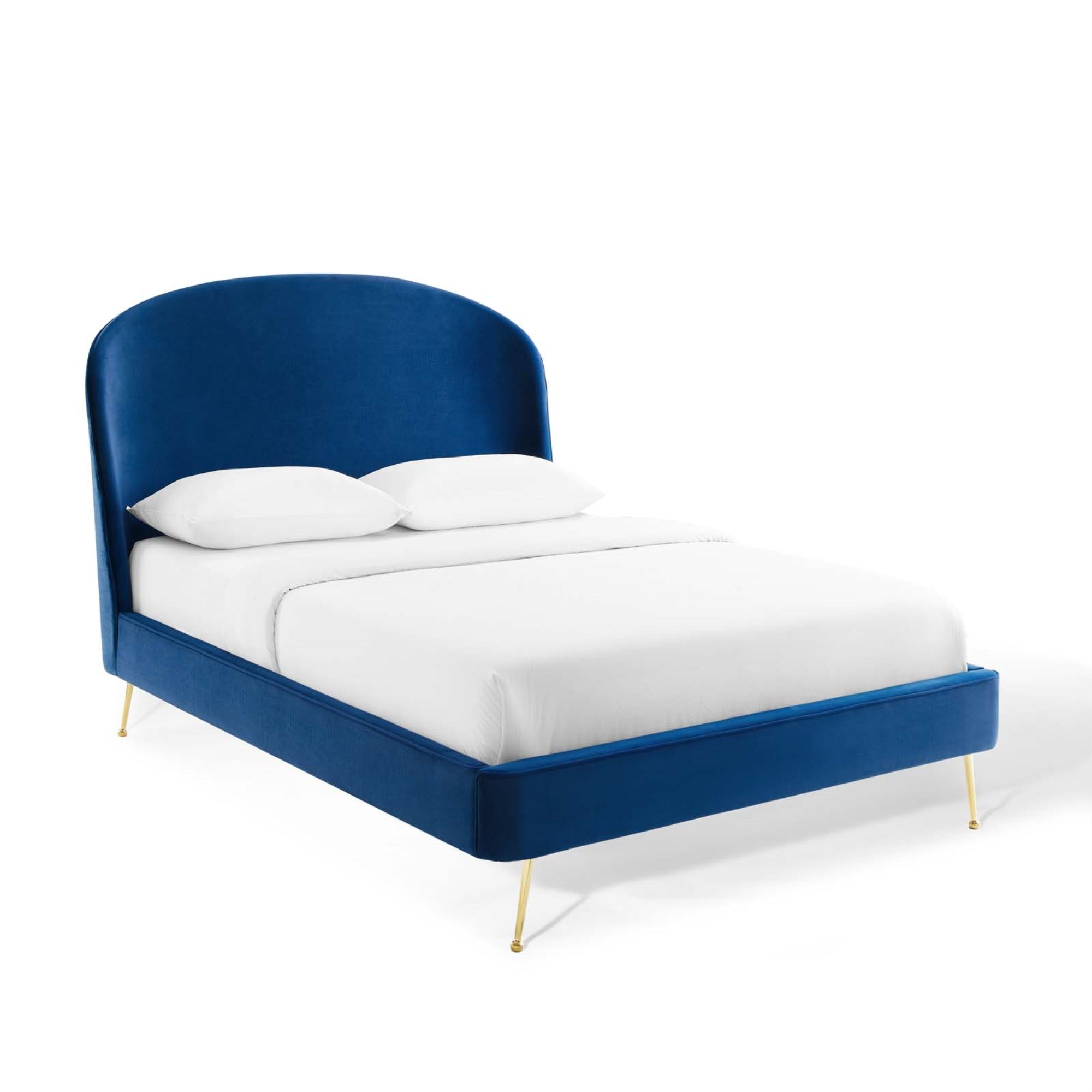 Mira Queen Performance Velvet Upholstered Platform Bed - Bold Deco Style, Solid Pine Construction, Luxurious Stain-Resistant Velvet Upholstery, Supports 1323 Lbs, Compatible With Various Mattress Types