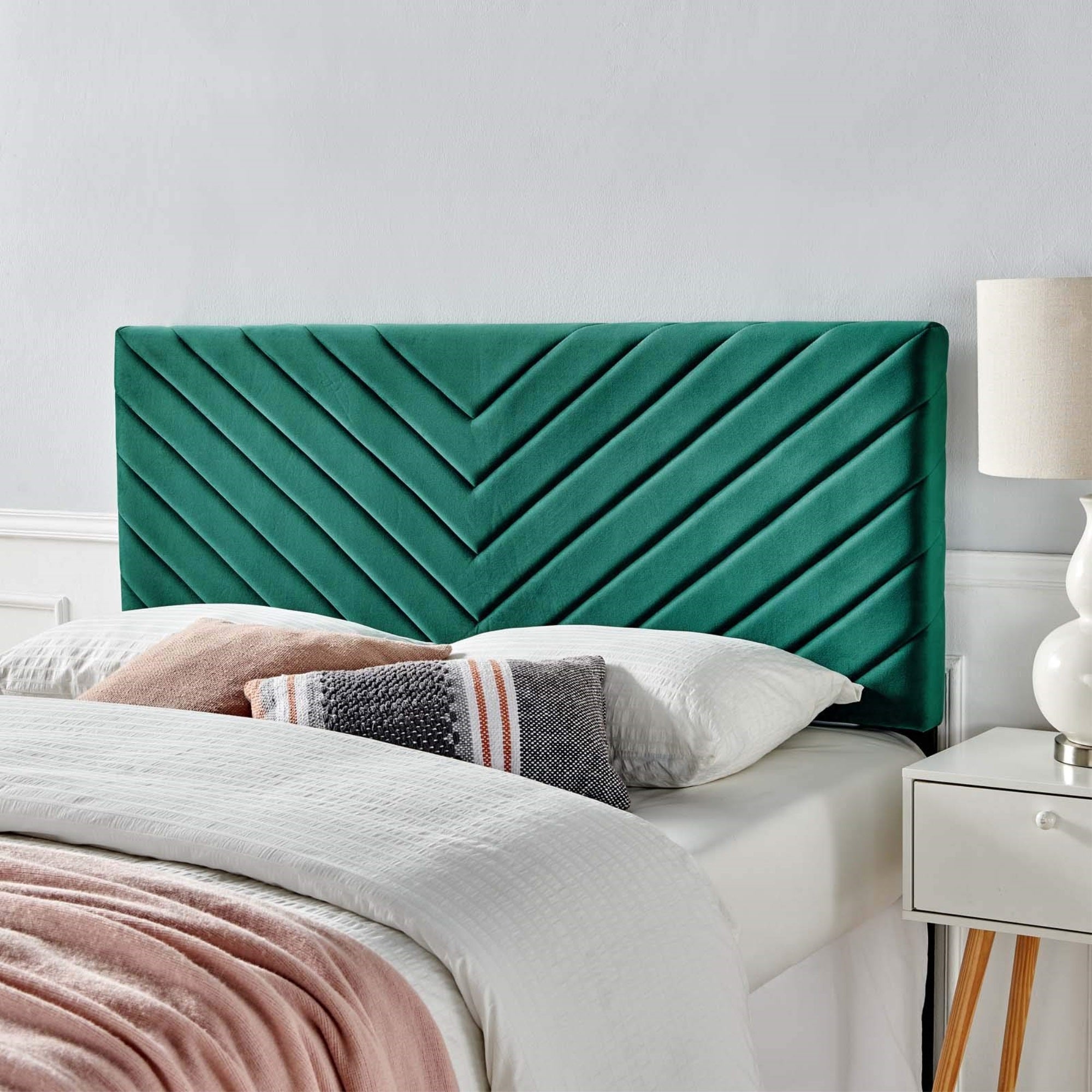 Casafoyer Alyson Angular Channel Tufted Performance Velvet Twin Headboard, Teal