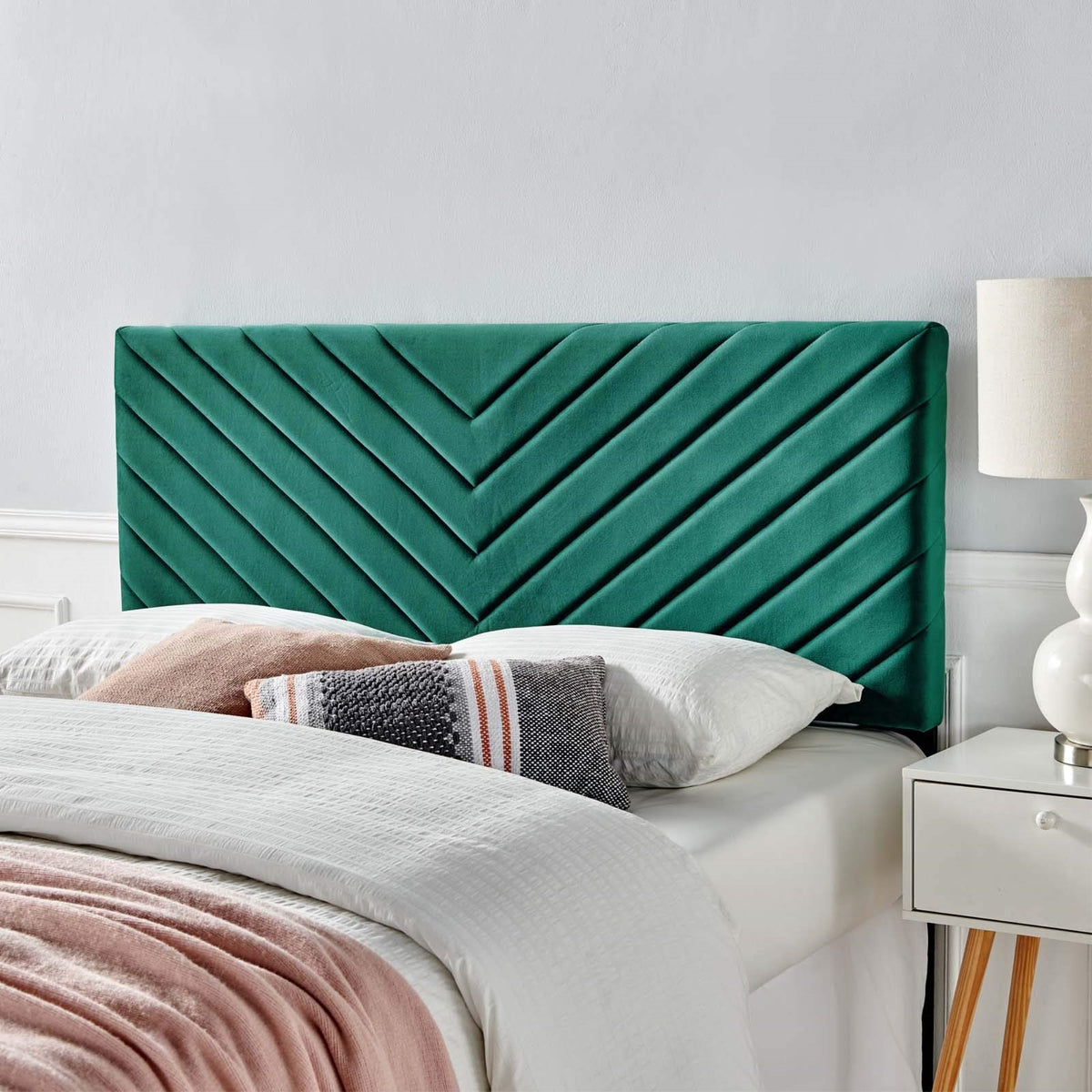 Casafoyer Alyson Angular Channel Tufted Performance Velvet Twin Headboard, Teal