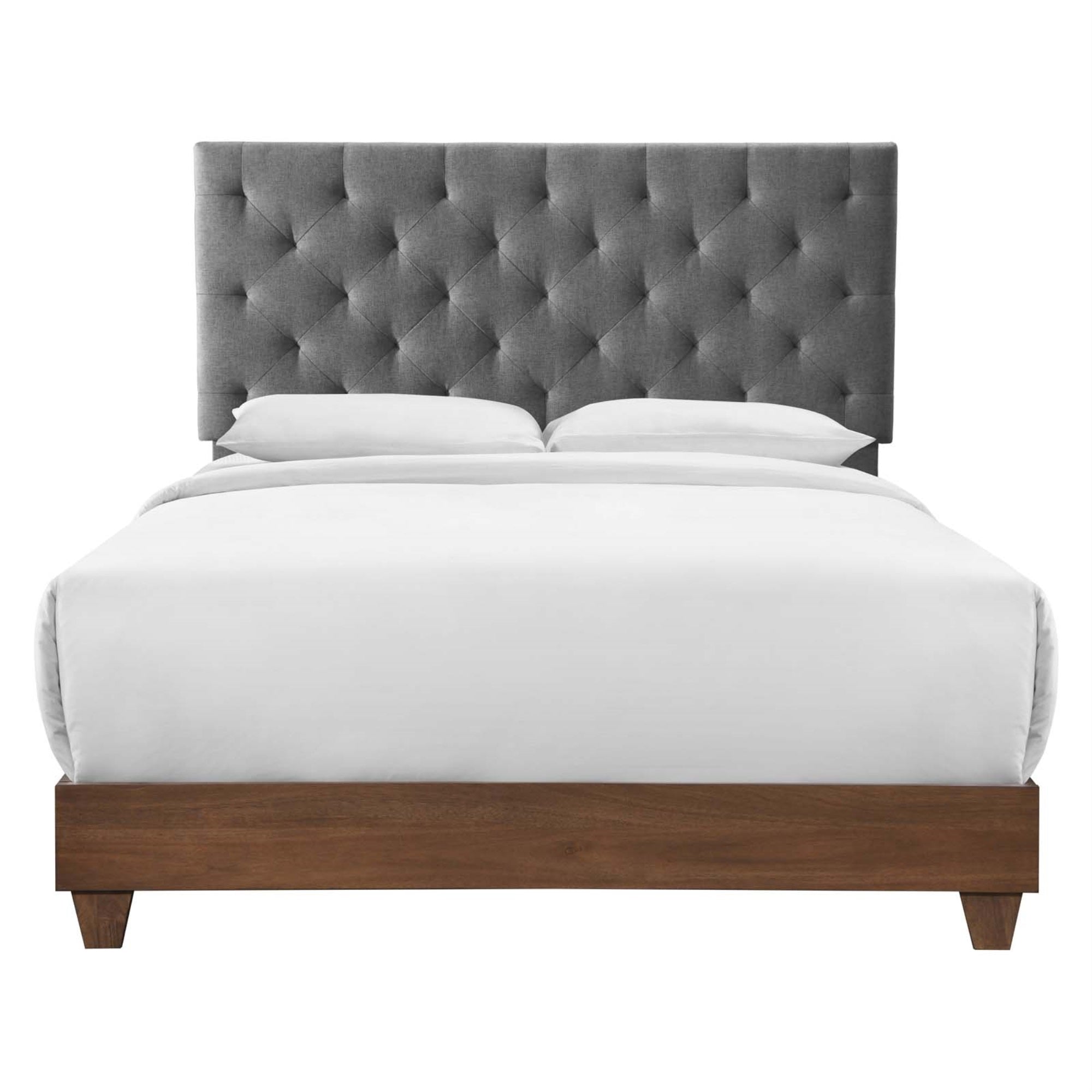 Elegant Rhiannon Tufted Upholstered Queen Bed - Walnut Gray | Durable Mdf & Wood Frame | Padded Diamond Headboard | Easy Assembly | 800 Lbs Capacity