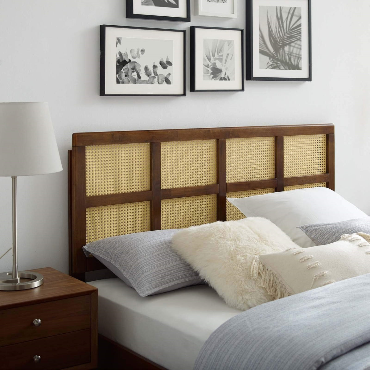 Casafoyer Luana Cane Woven Rattan Full Headboard In Walnut