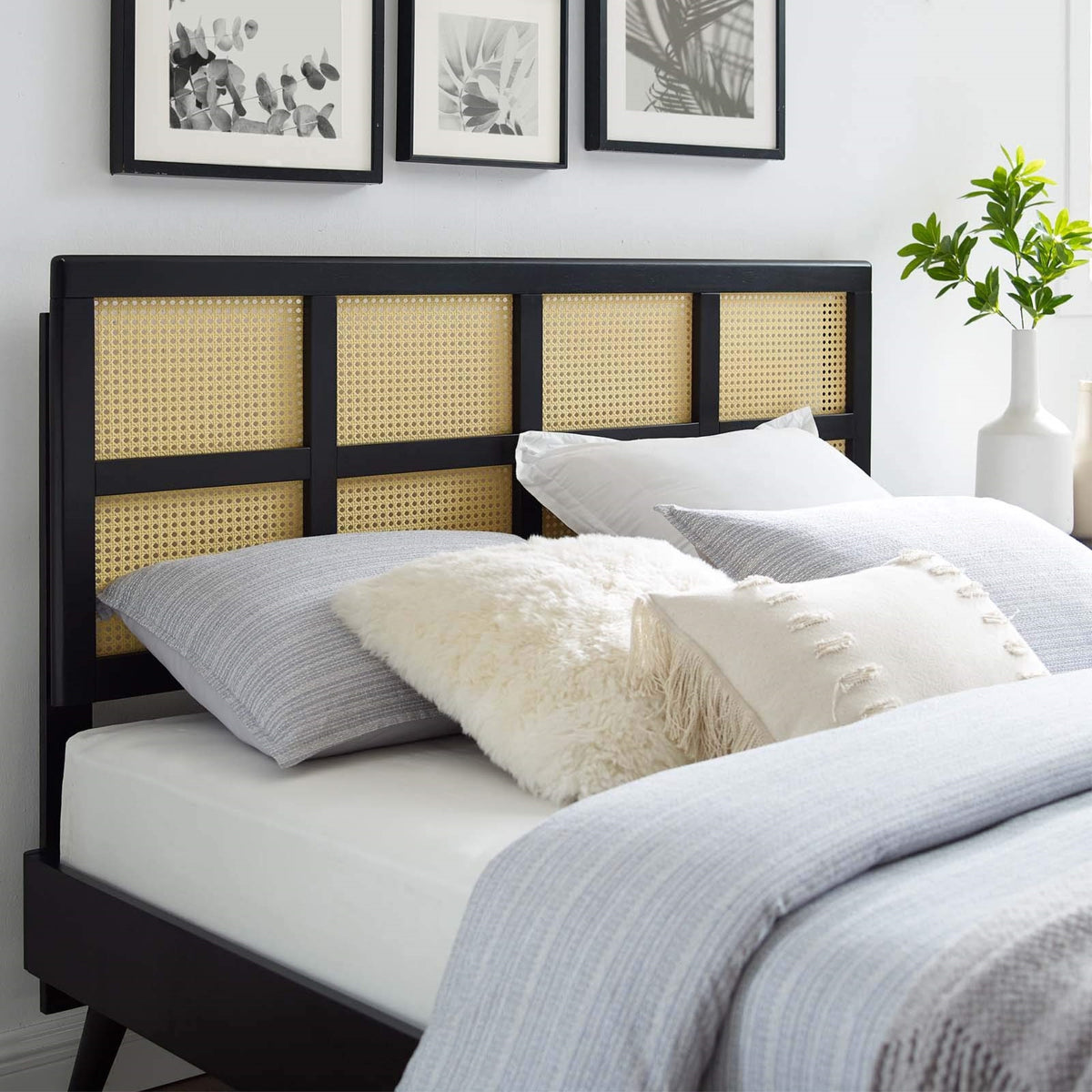 Casafoyer Luana Cane Woven Rattan King Headboard In Black