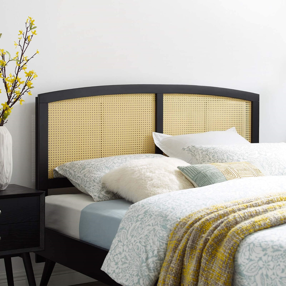Casafoyer Halcyon Cane Woven Rattan Full Headboard In Black