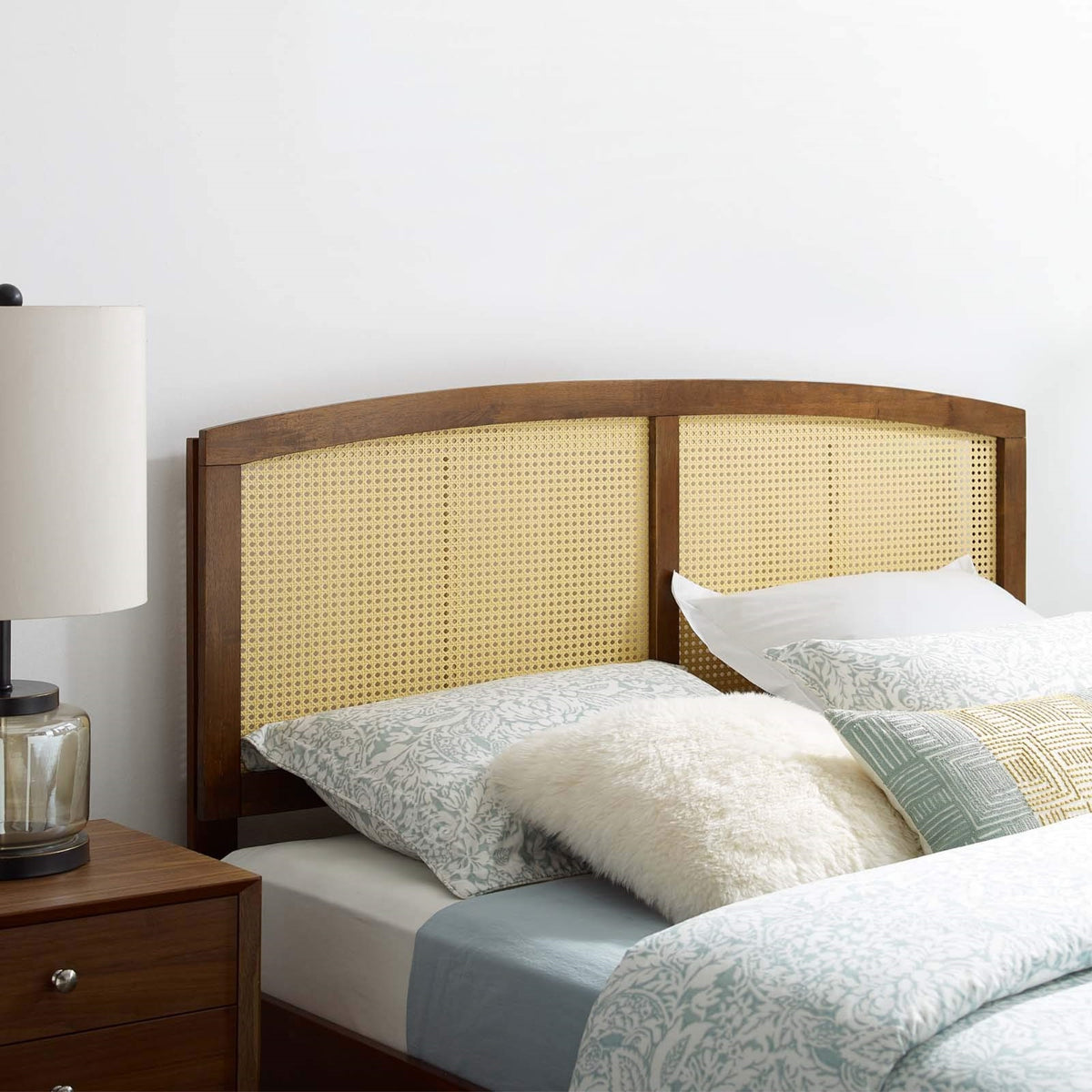 Casafoyer Halcyon Cane Woven Rattan Full Headboard In Walnut