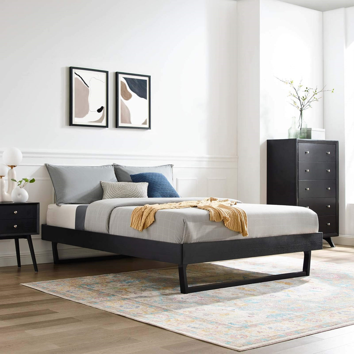 Casafoyer Mod-6213-Blk Billie Full Wood Platform Bed Frame, Black