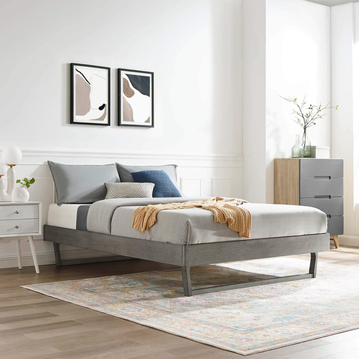 Casafoyer Mod-6213-Gry Billie Full Wood Platform Bed Frame, Gray