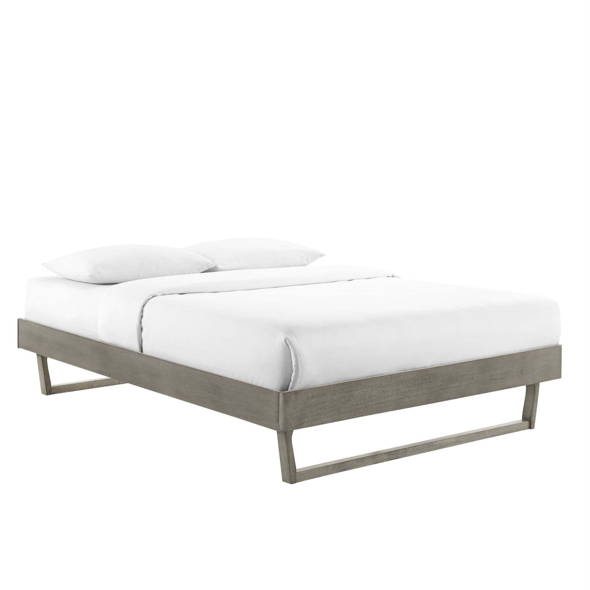 Billie Full Platform Bed Frame - Contemporary Style, Mid-Century Design, Interchangeable Headboards, Durable Wood Construction, No Box Spring Needed, Easy Assembly - Gray