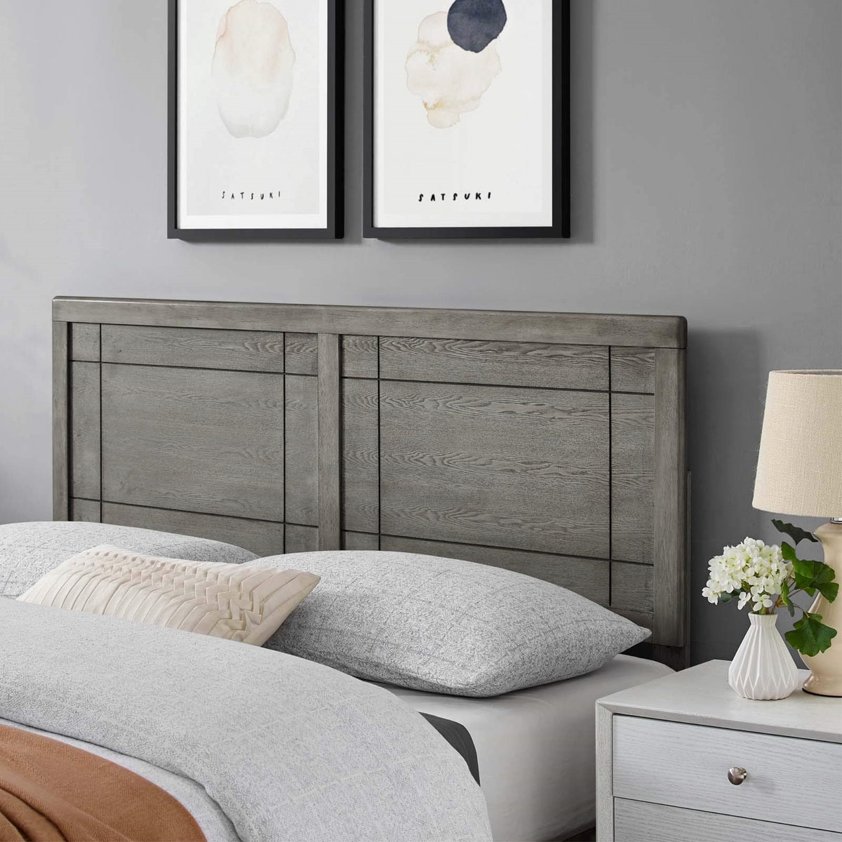 Casafoyer Archie Queen Wood Headboard In Gray