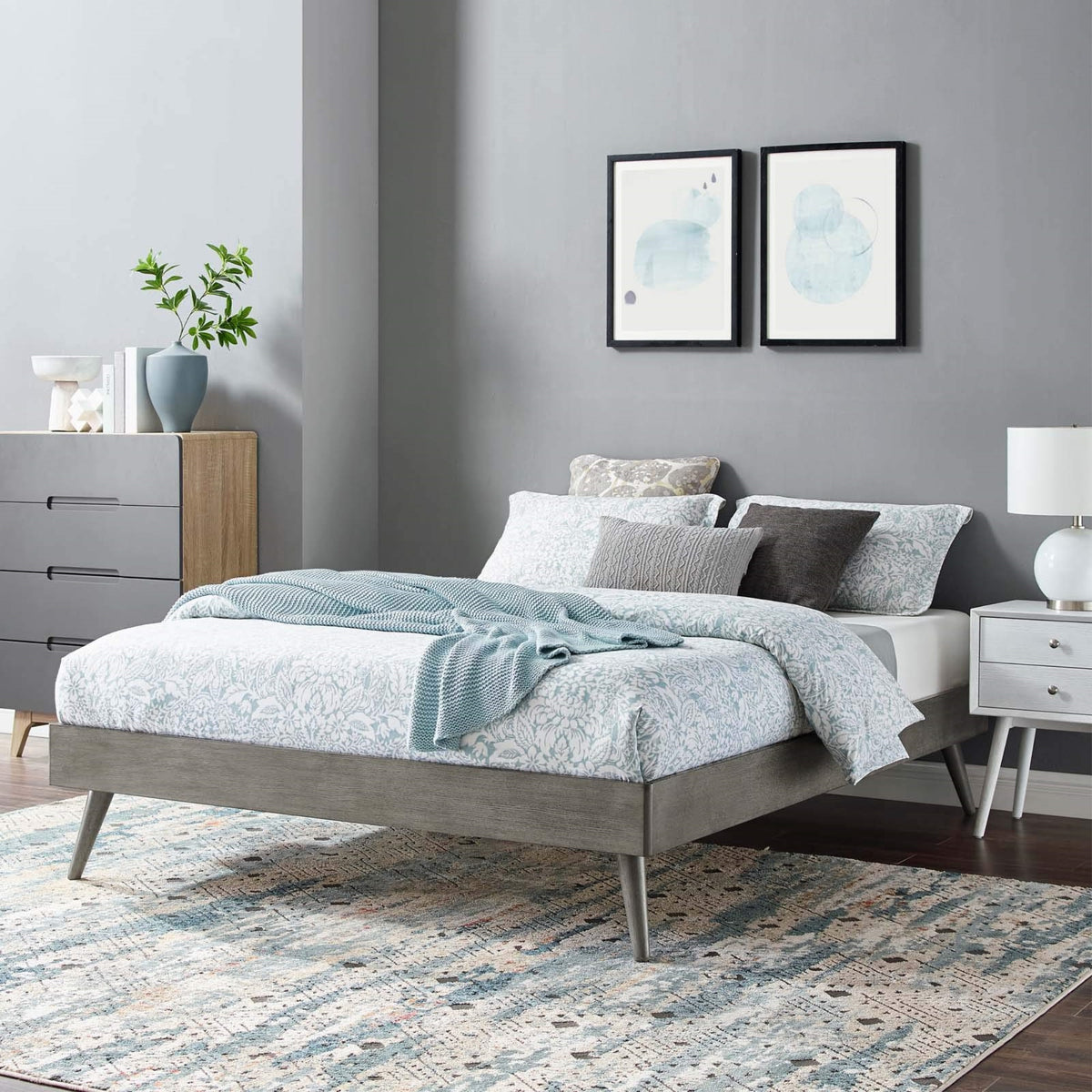 Casafoyer Margo Twin Wood Platform Bed Frame In Gray