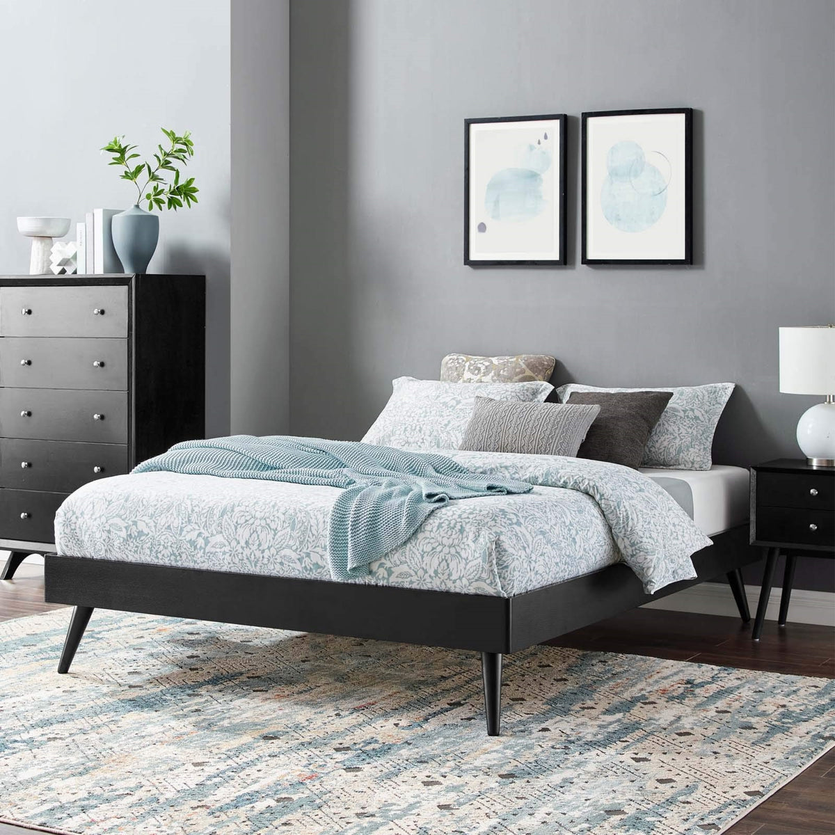 Casafoyer Margo King Wood Platform Bed Frame In Black