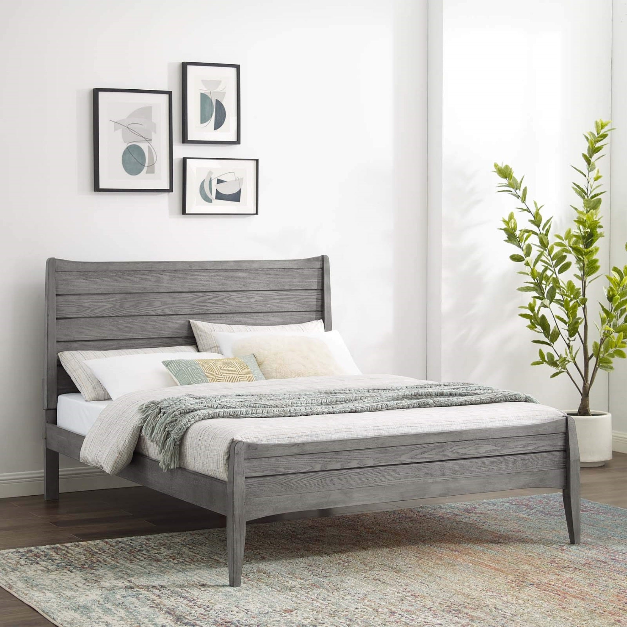 Casafoyer Georgia Queen Wood Platform Bed In Gray