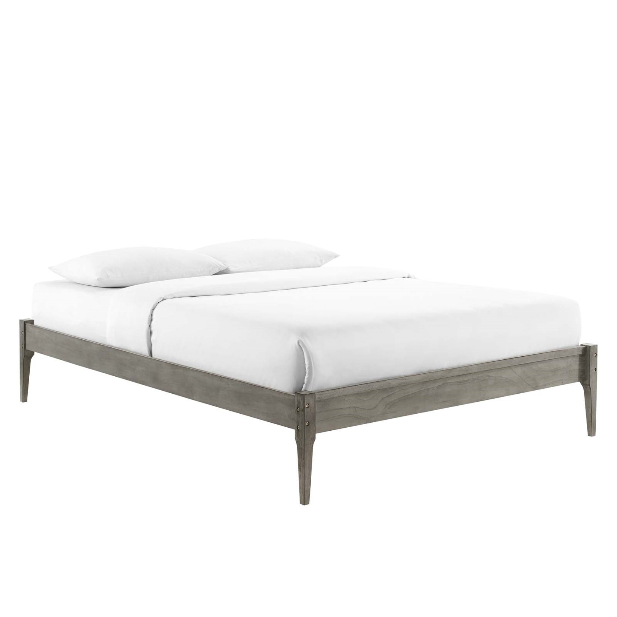 June Full Platform Bed - Sleek & Comfortable Mid-Century Design - Durable Wood Construction - No Box Spring Needed - Gray