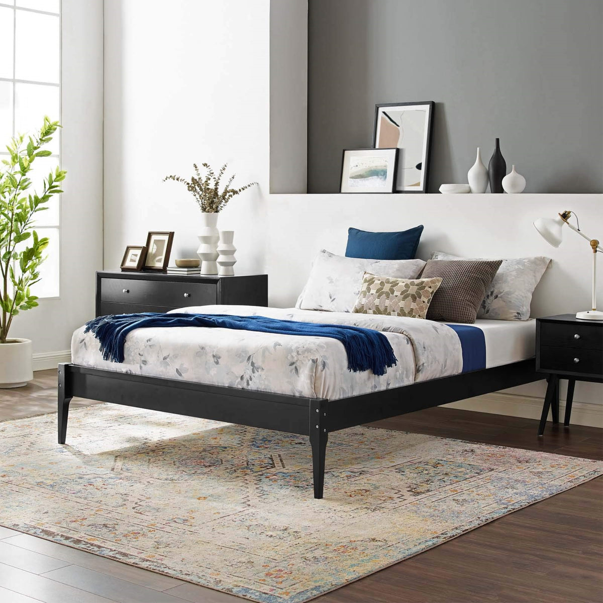 Casafoyer Mod-6246-Blk June Queen Wood Platform Bed Frame, Black
